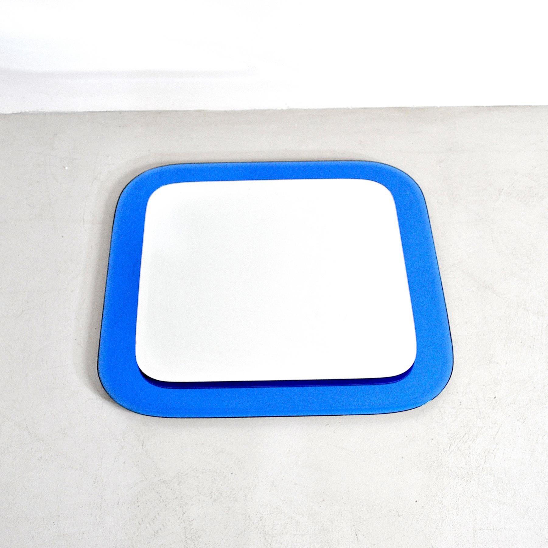 50s mirror perimeter ground glass and colored in blue Italian production in the style of Fontana Arte.