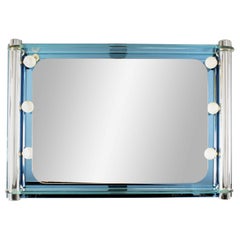 Fontana Arte Italian Mid-Century Lighted Blue Glass Wall Mirror