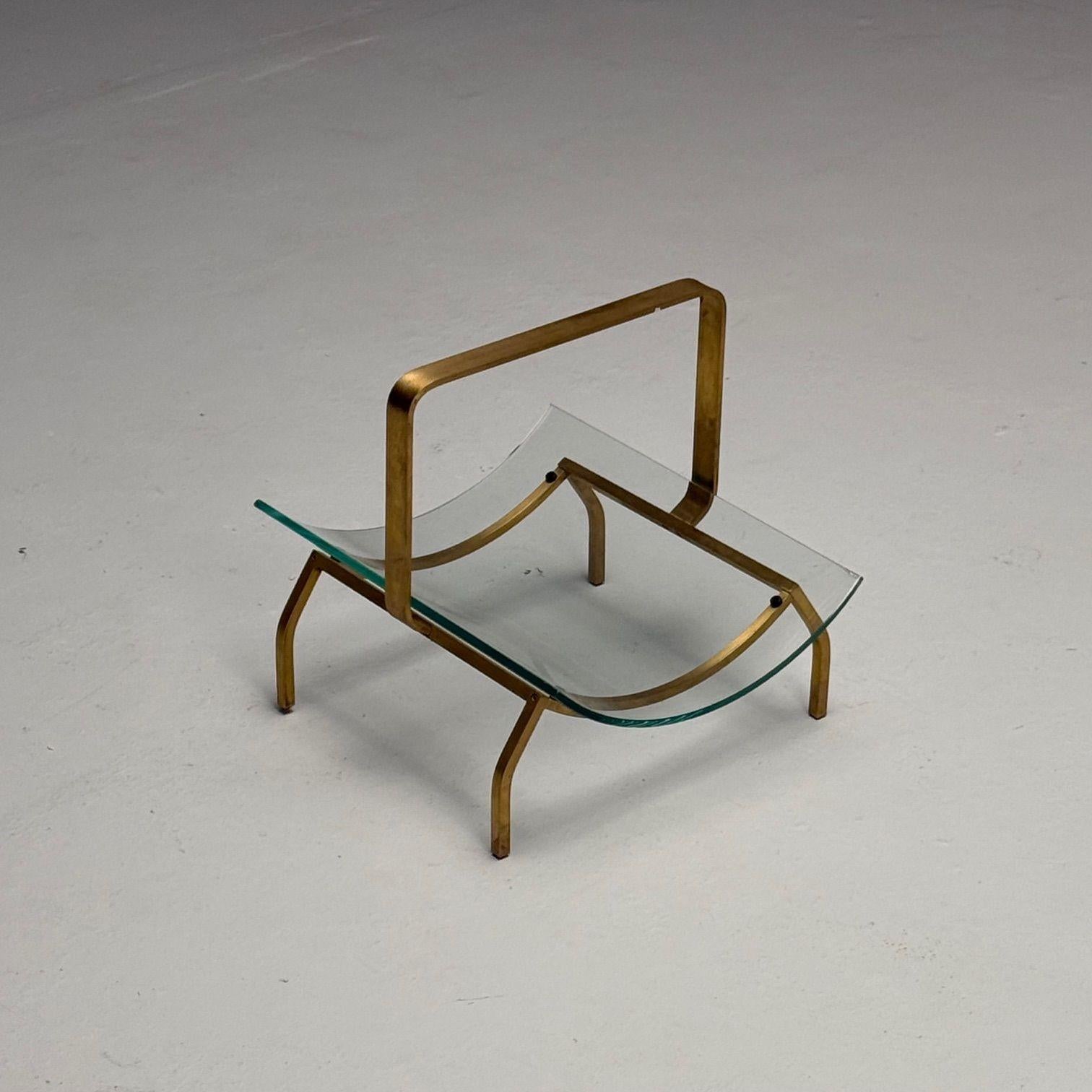 Fontana Arte, Italienische Mitte des Jahrhunderts Modern, Zeitschriftenständer, Messing, Glas, 1970er im Zustand „Gut“ im Angebot in Manhasset, NY