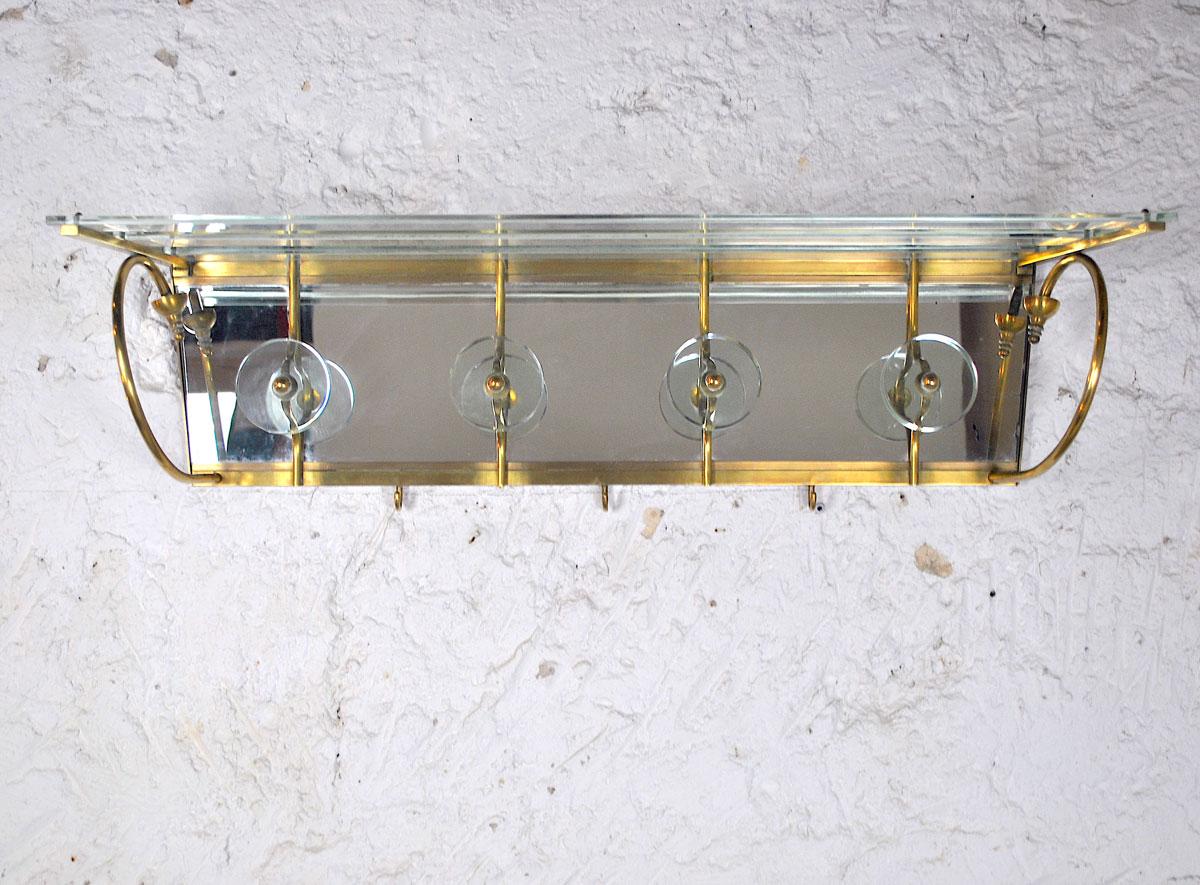Super coat racks in brass and fine crystal by Fontana Arte, mid-1950s.