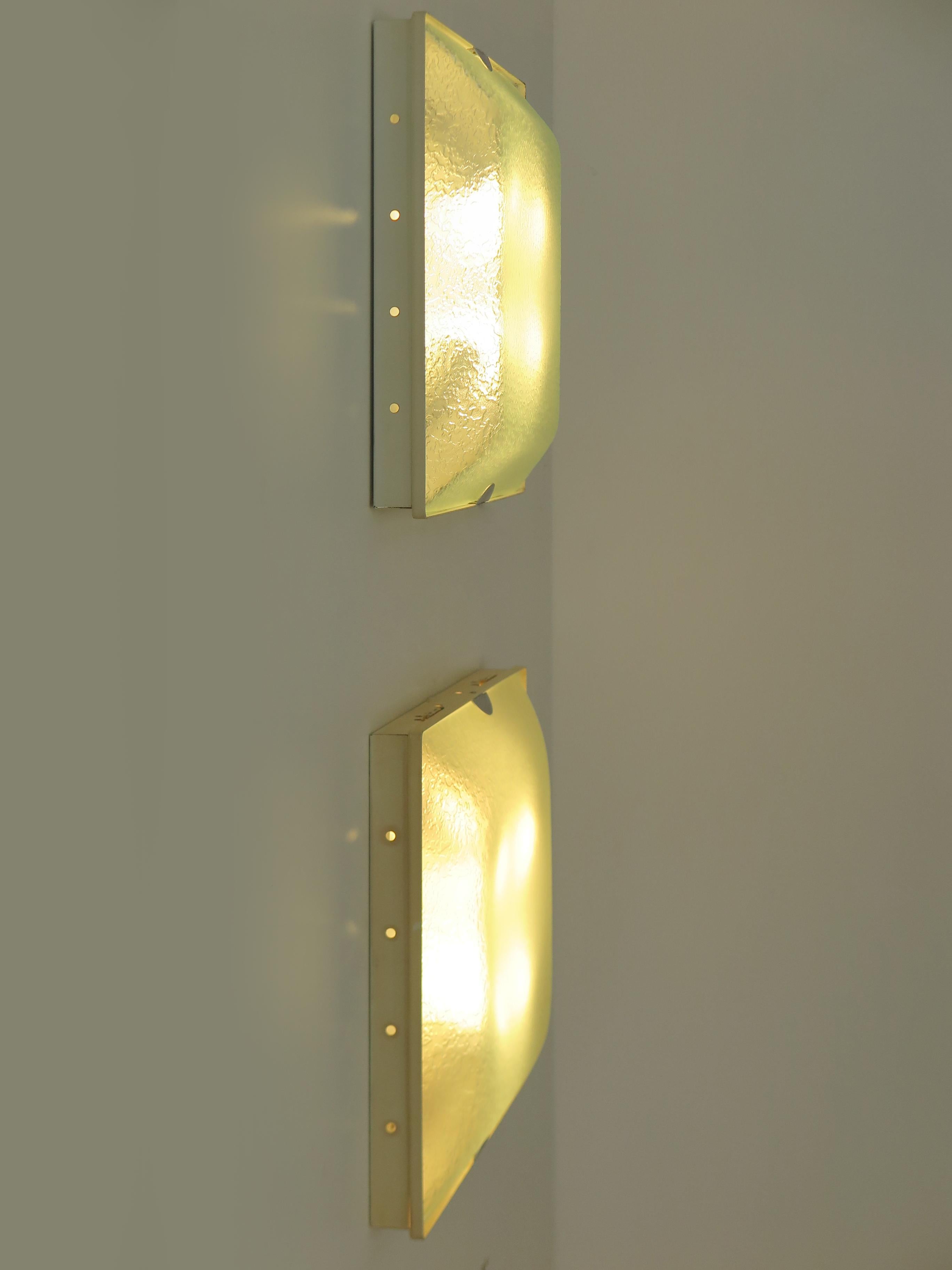 Mid-Century Modern Fontana Arte Italian Midcentury Metal Glass Sconces Wall Lamps 1960s For Sale