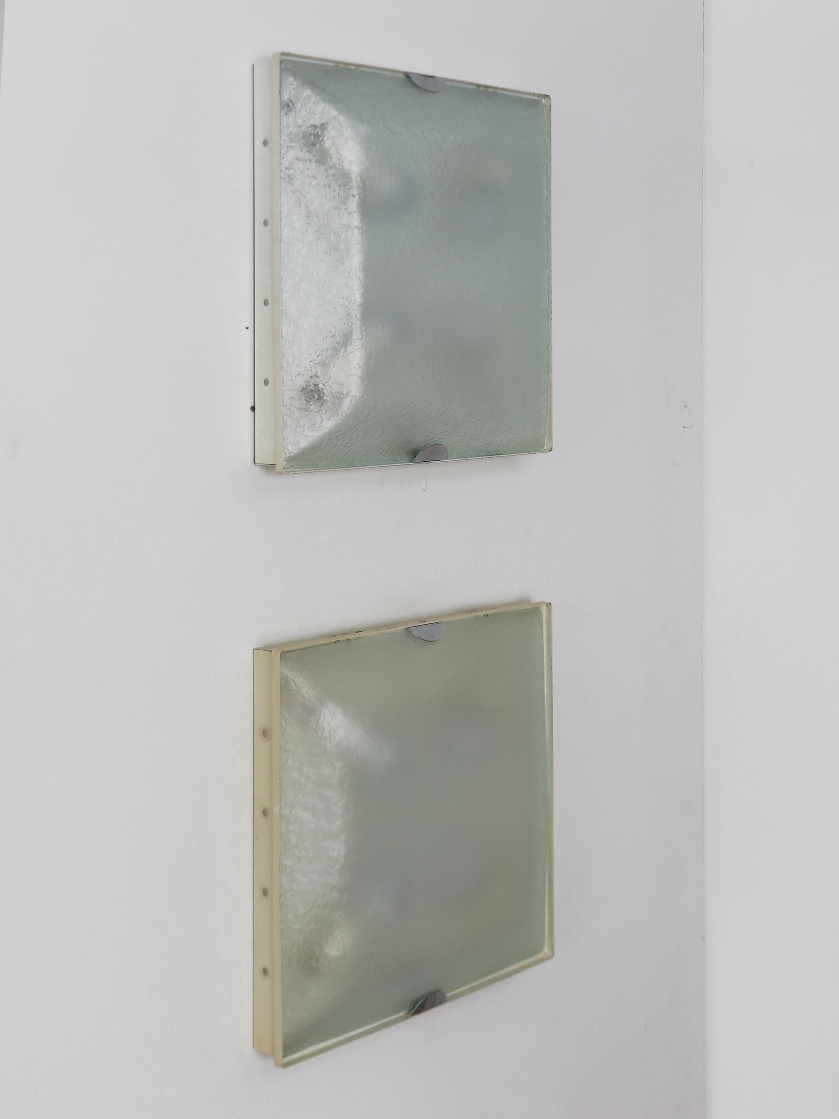 Mid-20th Century Fontana Arte Italian Midcentury Metal Glass Sconces Wall Lamps 1960s For Sale