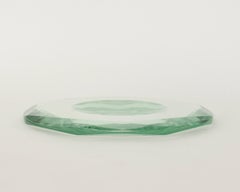 Fontana Arte Italian Multi Faceted Round Pale Green Glass Vide Poche or Dish