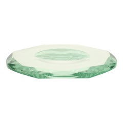 Fontana Arte Italian Multi Faceted Round Pale Green Glass Vide Poche or Dish