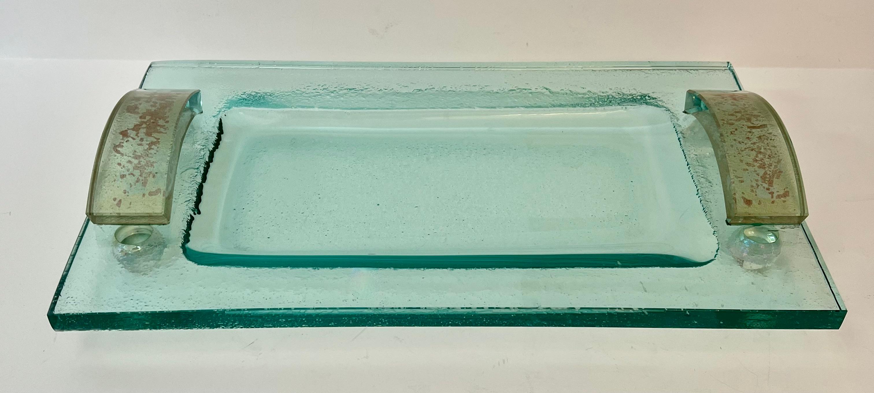 Fontana Arte Italian Murano Glass Footed Serving or Vanity Tray with Gold In Good Condition In Los Angeles, CA