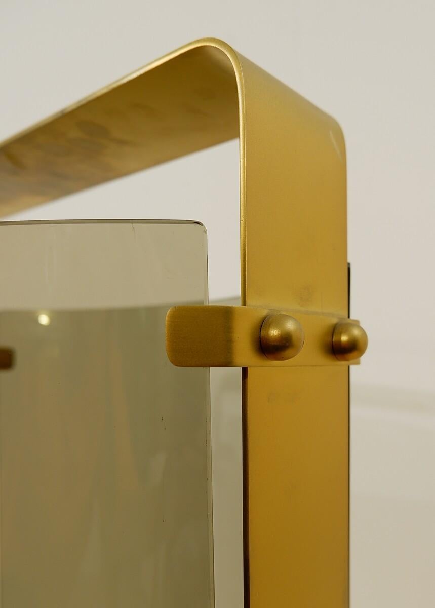 Italian Fontana Arte Lamp in Gilded Brass and Smoked Glass, 1960s For Sale