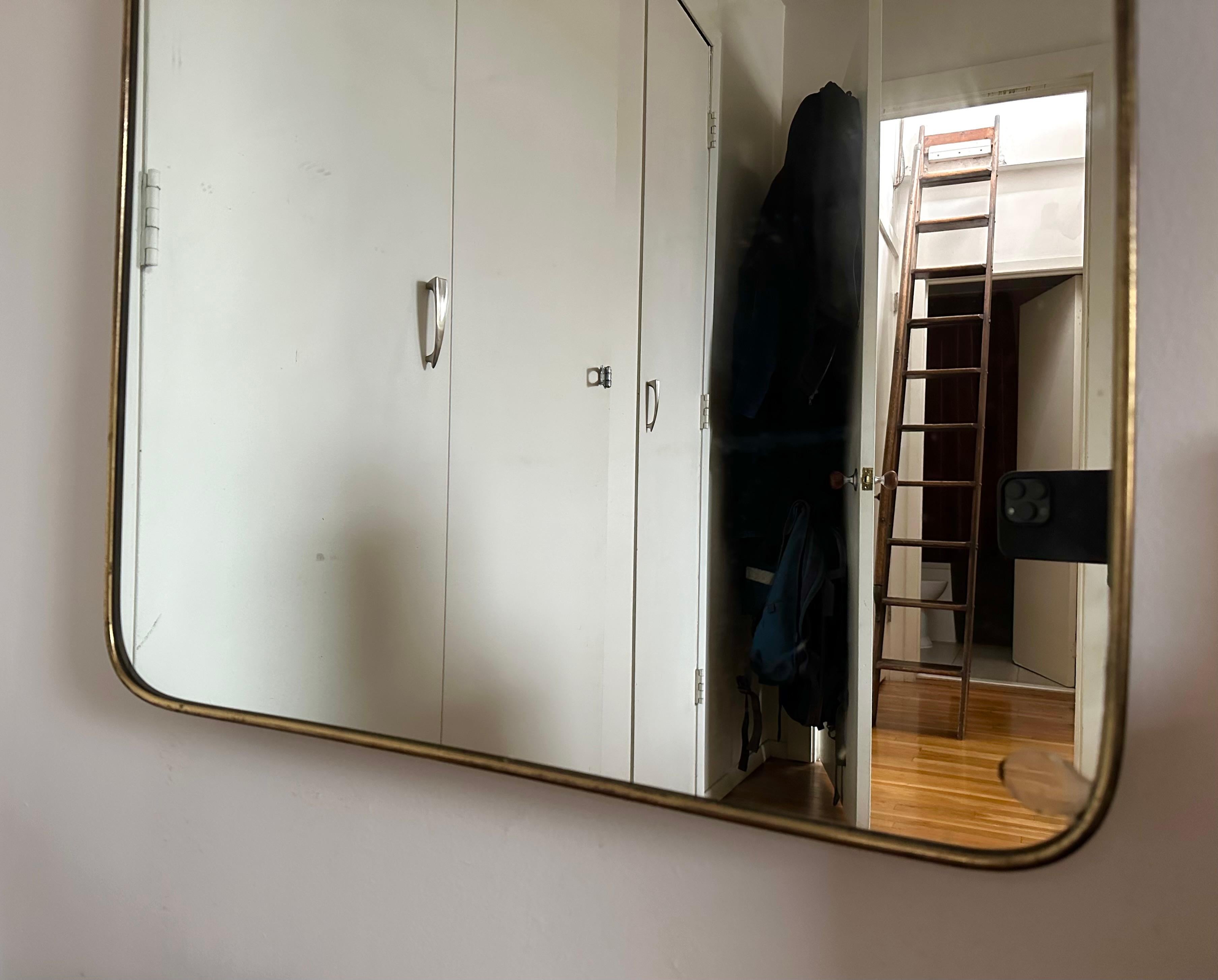 Fontana Arte, Large Brass Framed Mirror In Good Condition For Sale In Brooklyn, NY