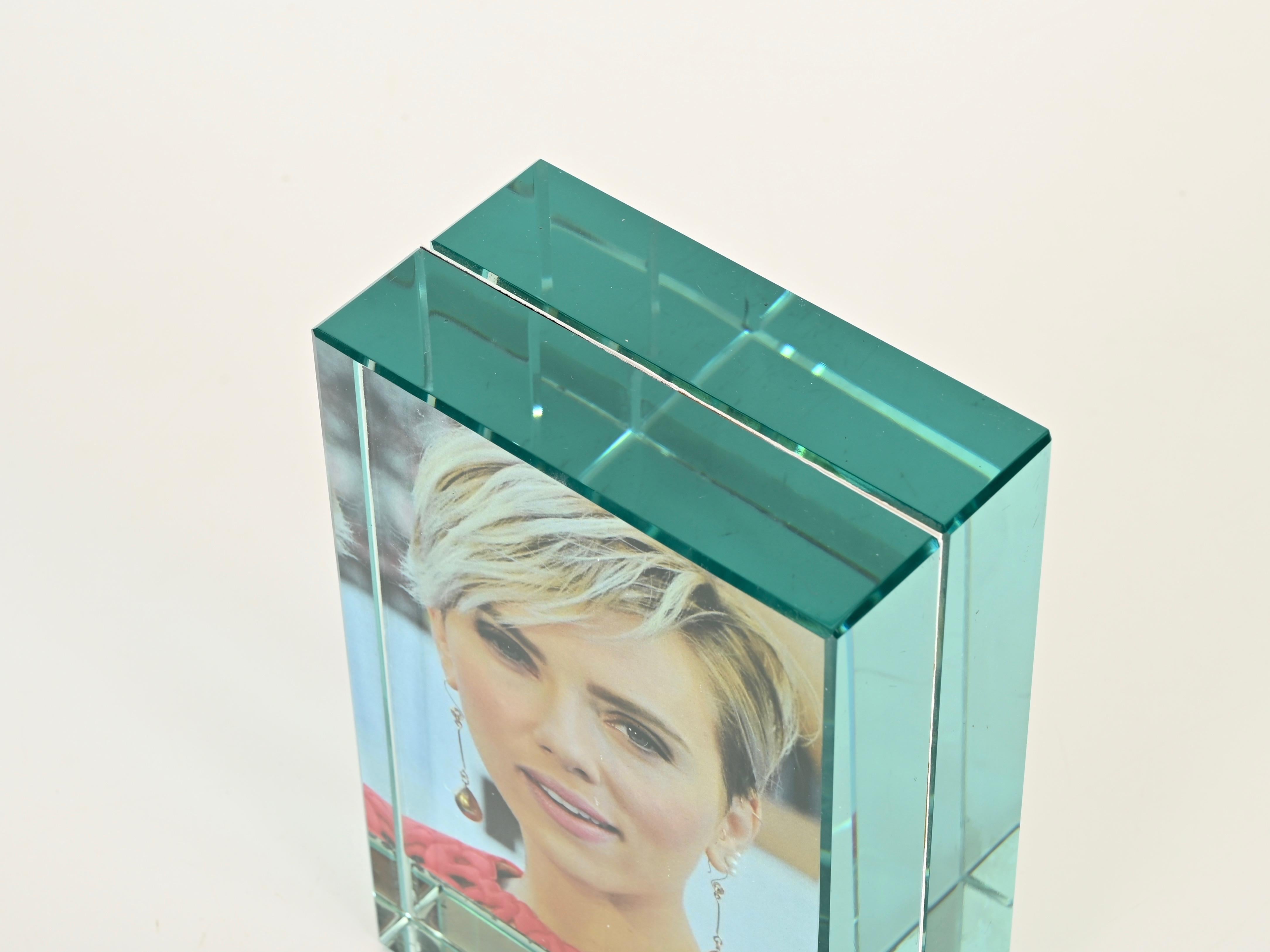 Hand-Crafted Fontana Arte Large Double-Sided Nile Green Photo Frame with Mirror, Italy, 1950s For Sale