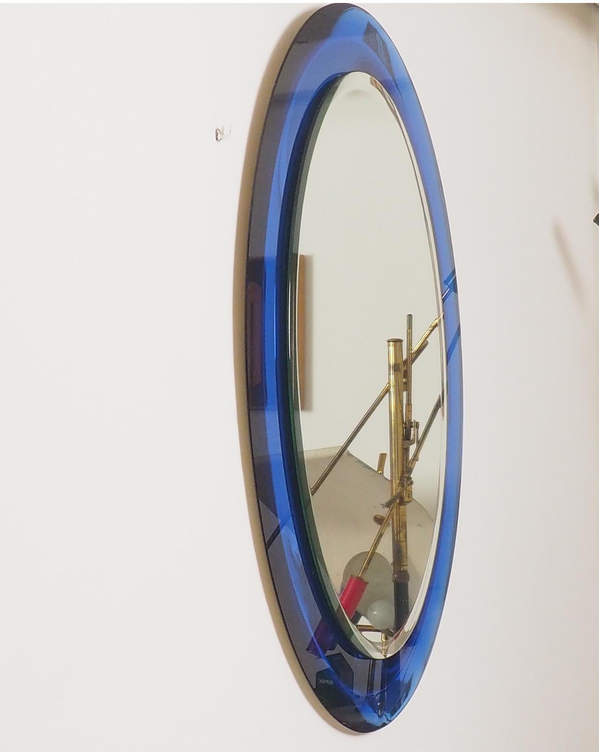 Fontana Arte Large Midcentury Blue Oval Mirror, Fontana Arte Milano, 1950s 5