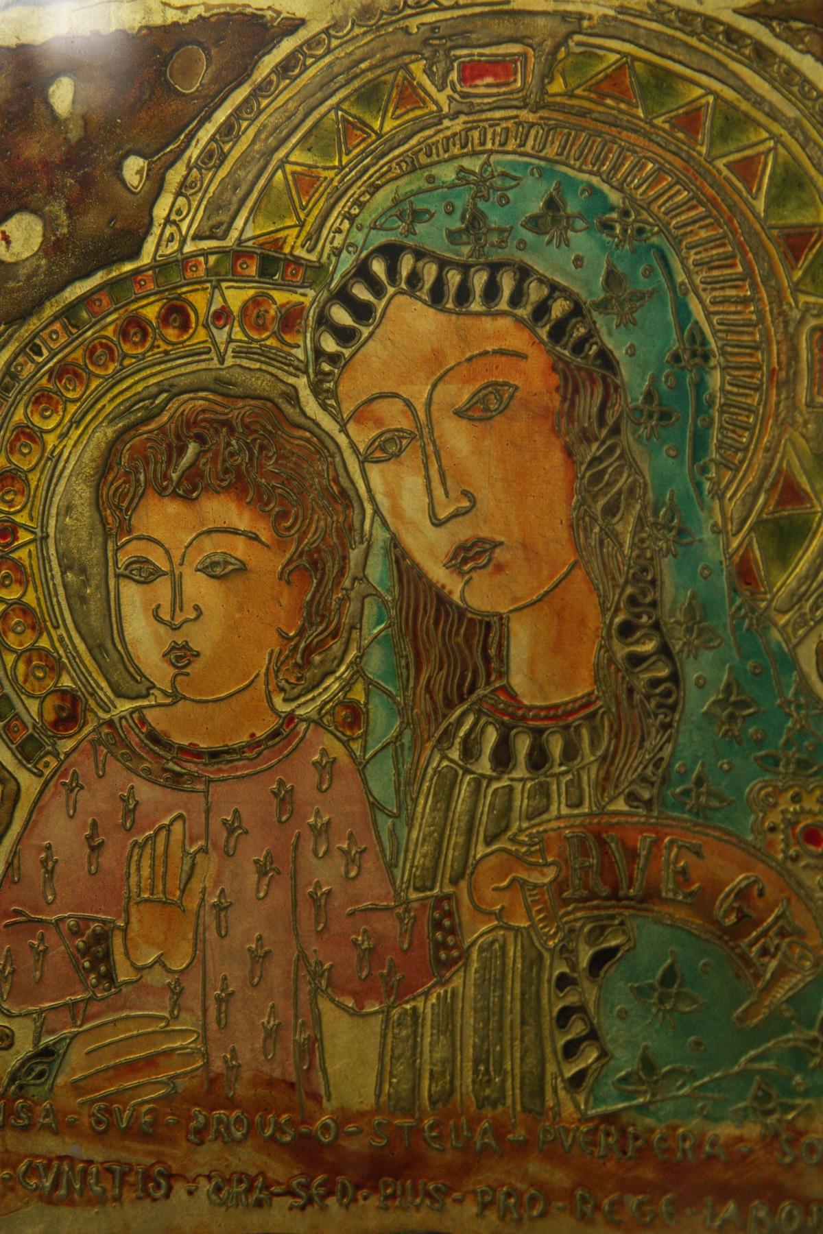 Fontana Arte Madonna mit Kind Wandtafel aus Kunstglas (Moderne der Mitte des Jahrhunderts) im Angebot