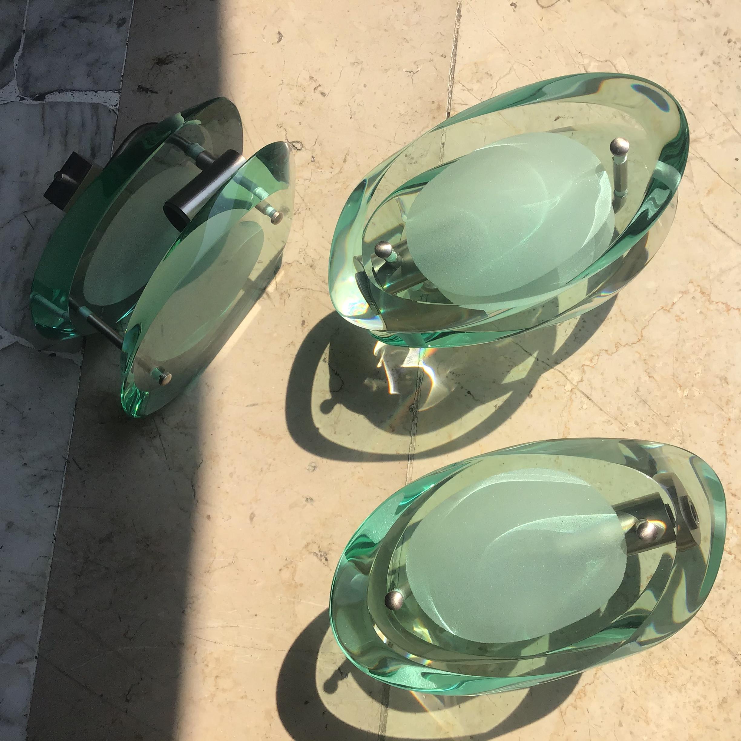 Fontana Arte Max Ingrand. N. 4 Appliques Metal Nichelato Glass 1955 Italy For Sale 5