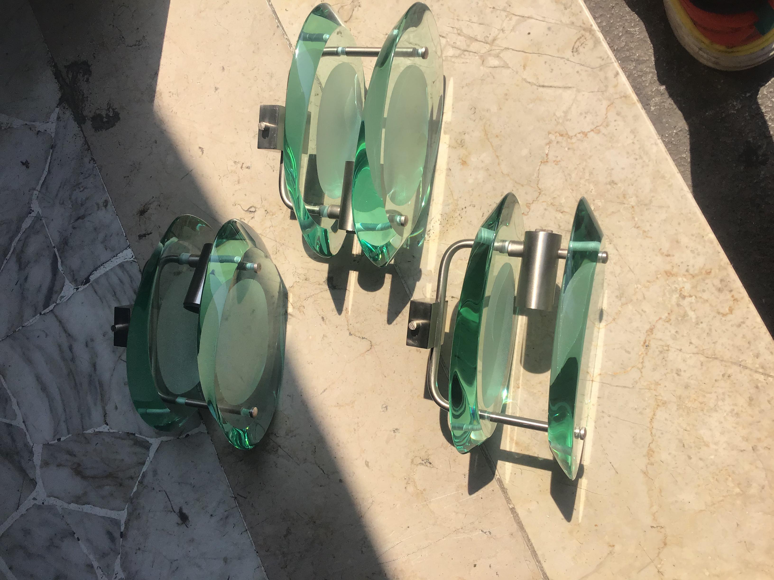 Fontana Arte Max Ingrand. N. 4 Appliques Metal Nichelato Glass 1955 Italy For Sale 8