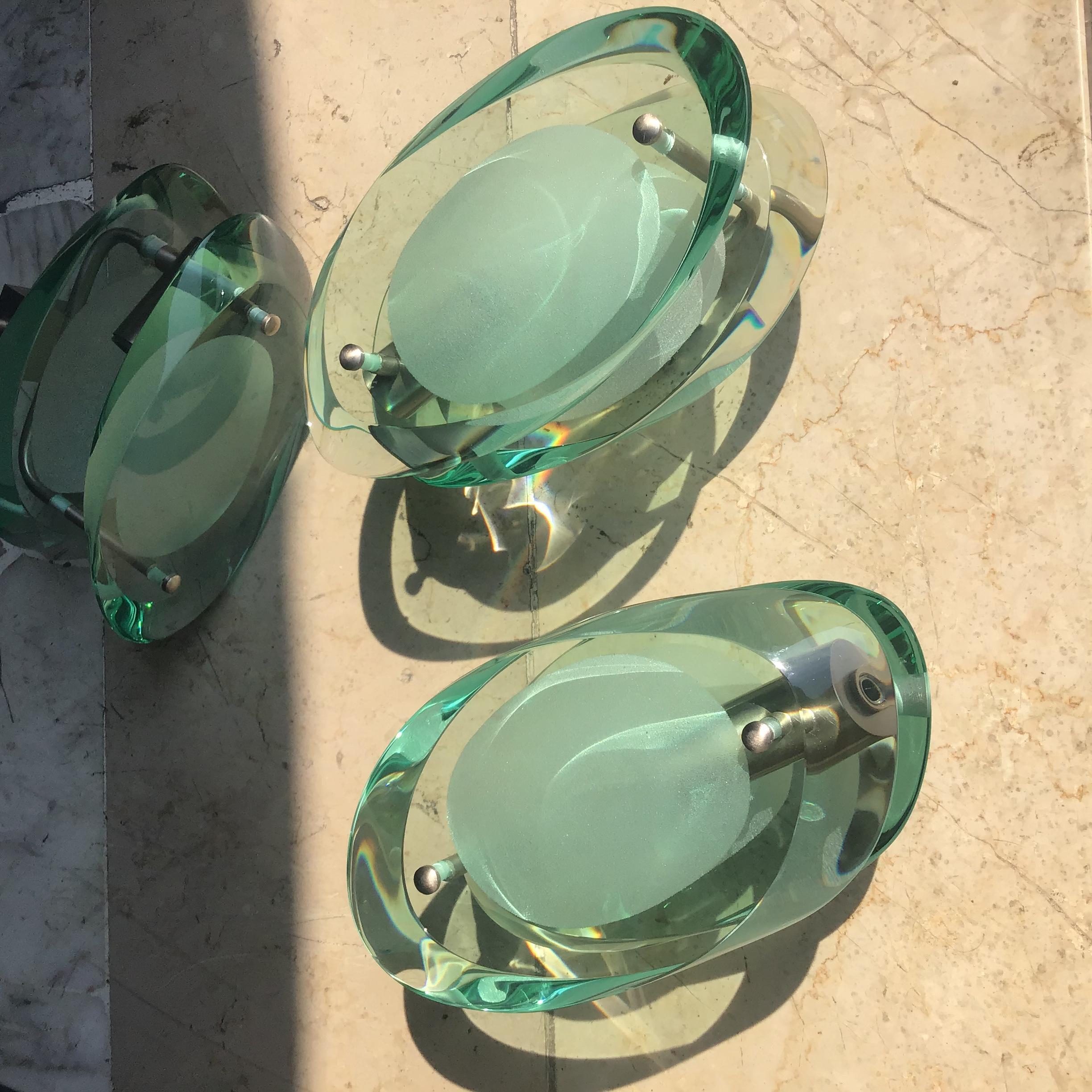 ECCEZIONALE GRUPPO DI QUATTRO APPLIQUES FONTANA ARTE MAX INGRAND  IN METALLO NICHELATO E VETRO DEL 1955 in Buono stato..provenienti da un appartamento in via Manzoni....