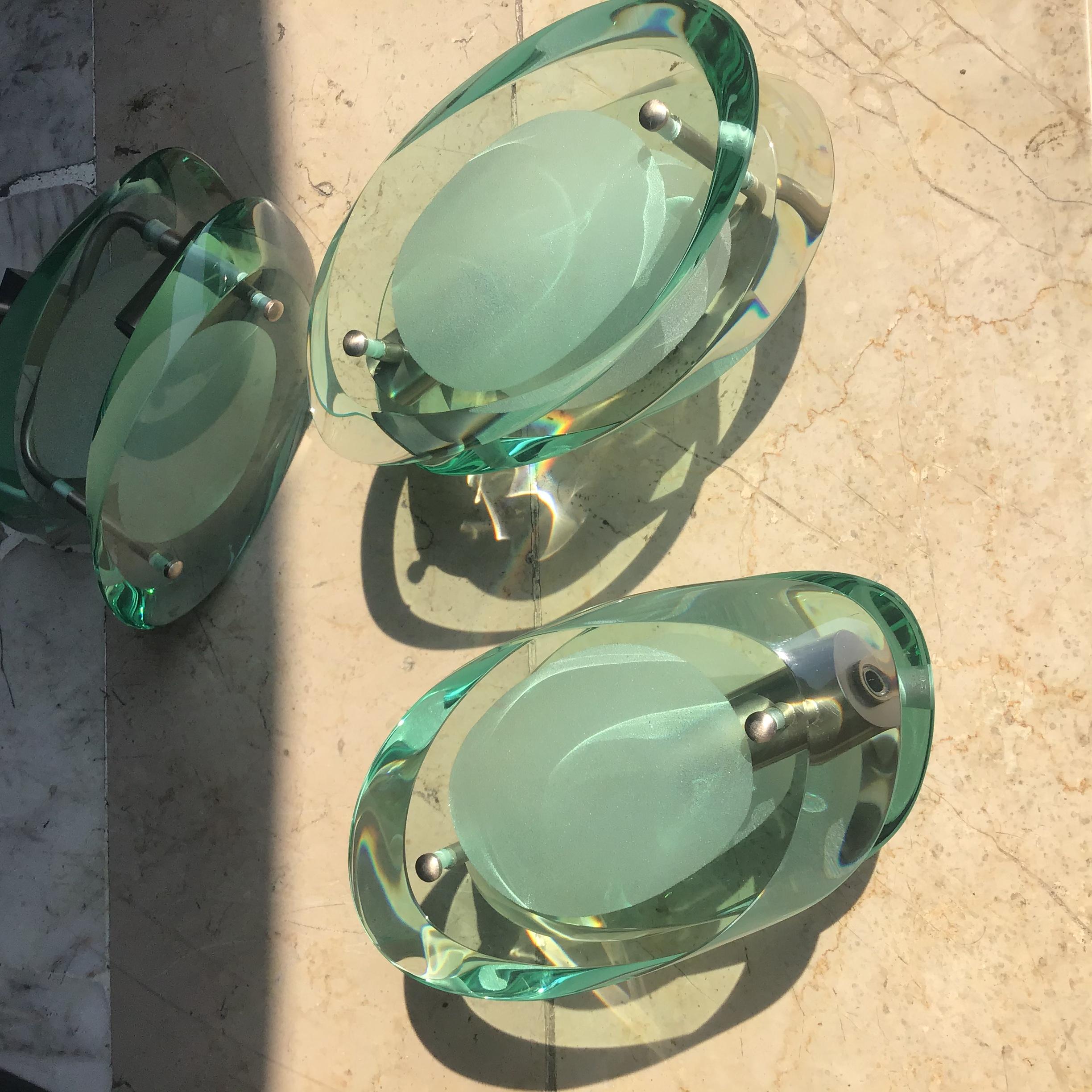 Other Fontana Arte Max Ingrand. N. 4 Appliques Metal Nichelato Glass 1955 Italy For Sale