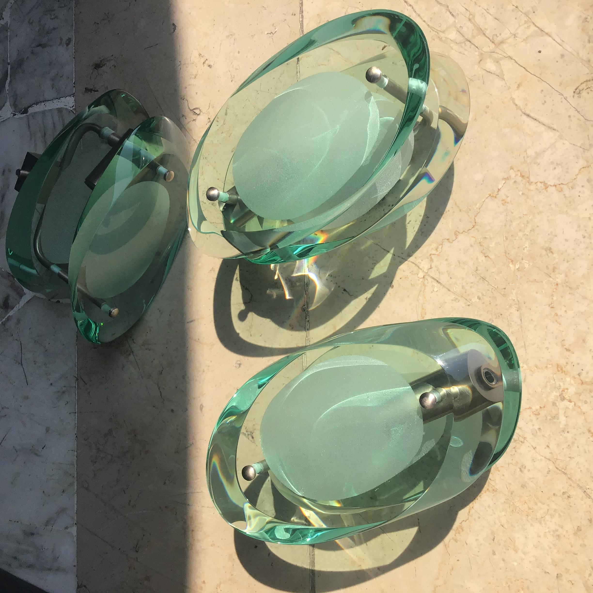 Italian Fontana Arte Max Ingrand. N. 4 Appliques Metal Nichelato Glass 1955 Italy For Sale