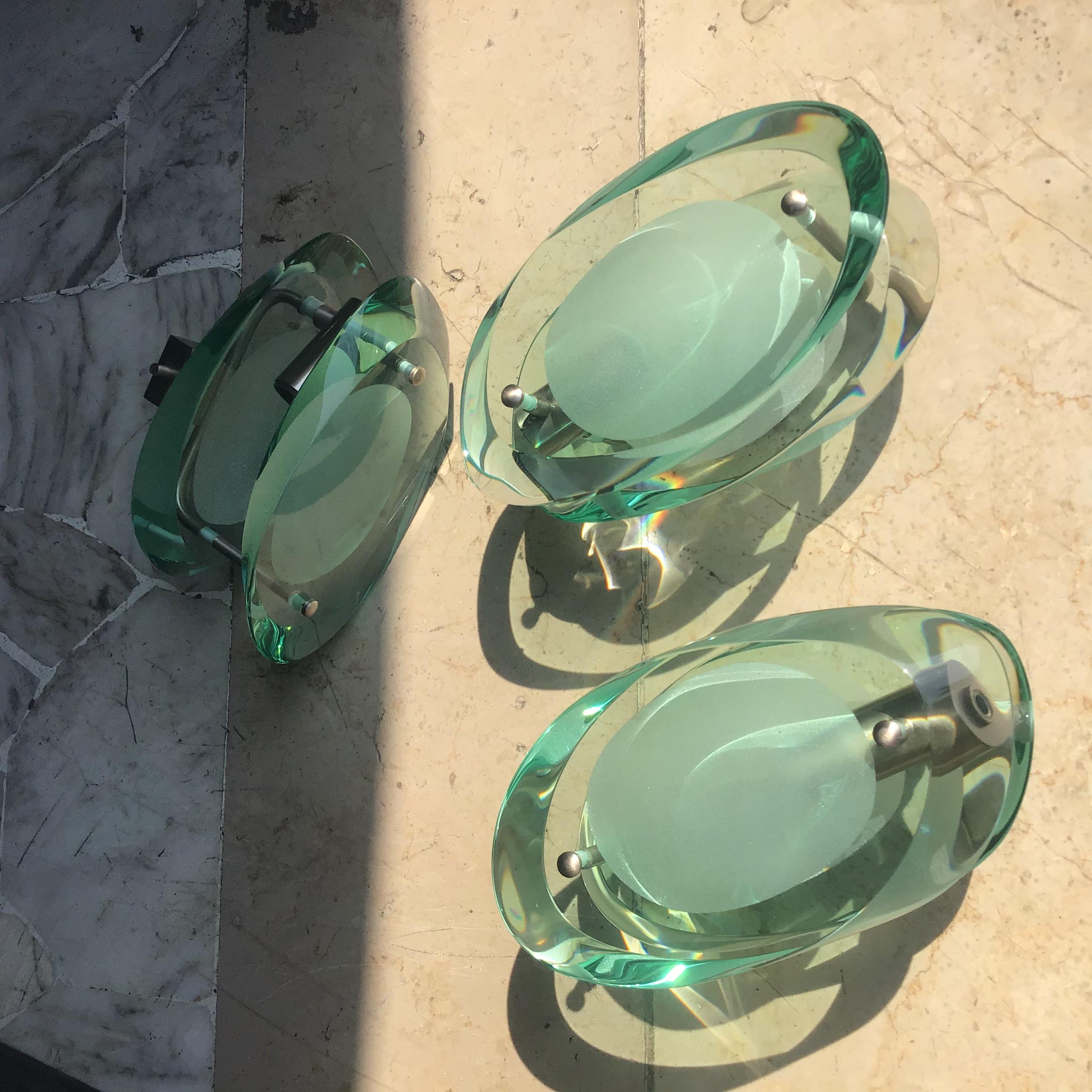 Fontana Arte Max Ingrand. N. 4 Appliques Metal Nichelato Glass 1955 Italy In Good Condition For Sale In Milano, IT