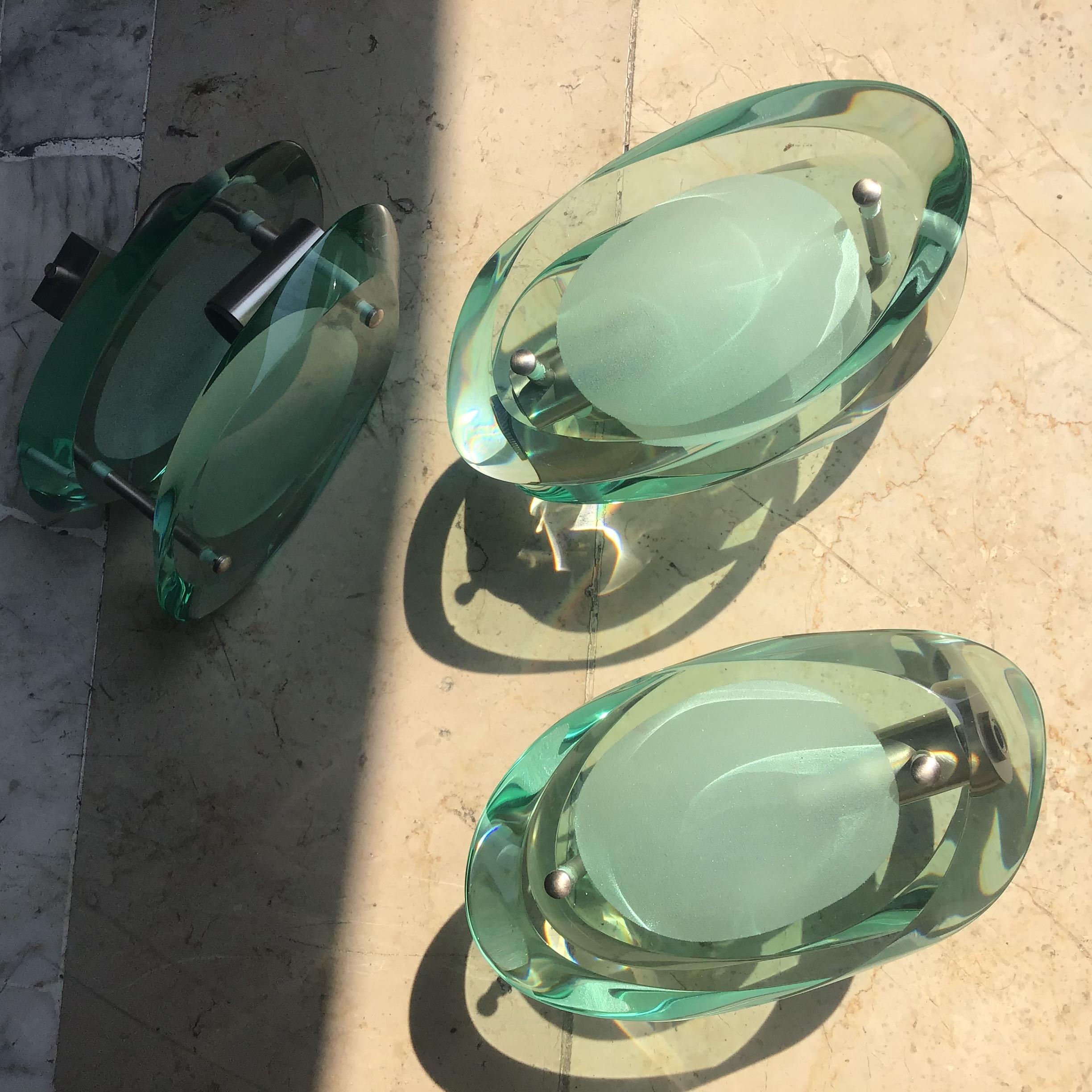 Mid-20th Century Fontana Arte Max Ingrand. N. 4 Appliques Metal Nichelato Glass 1955 Italy For Sale