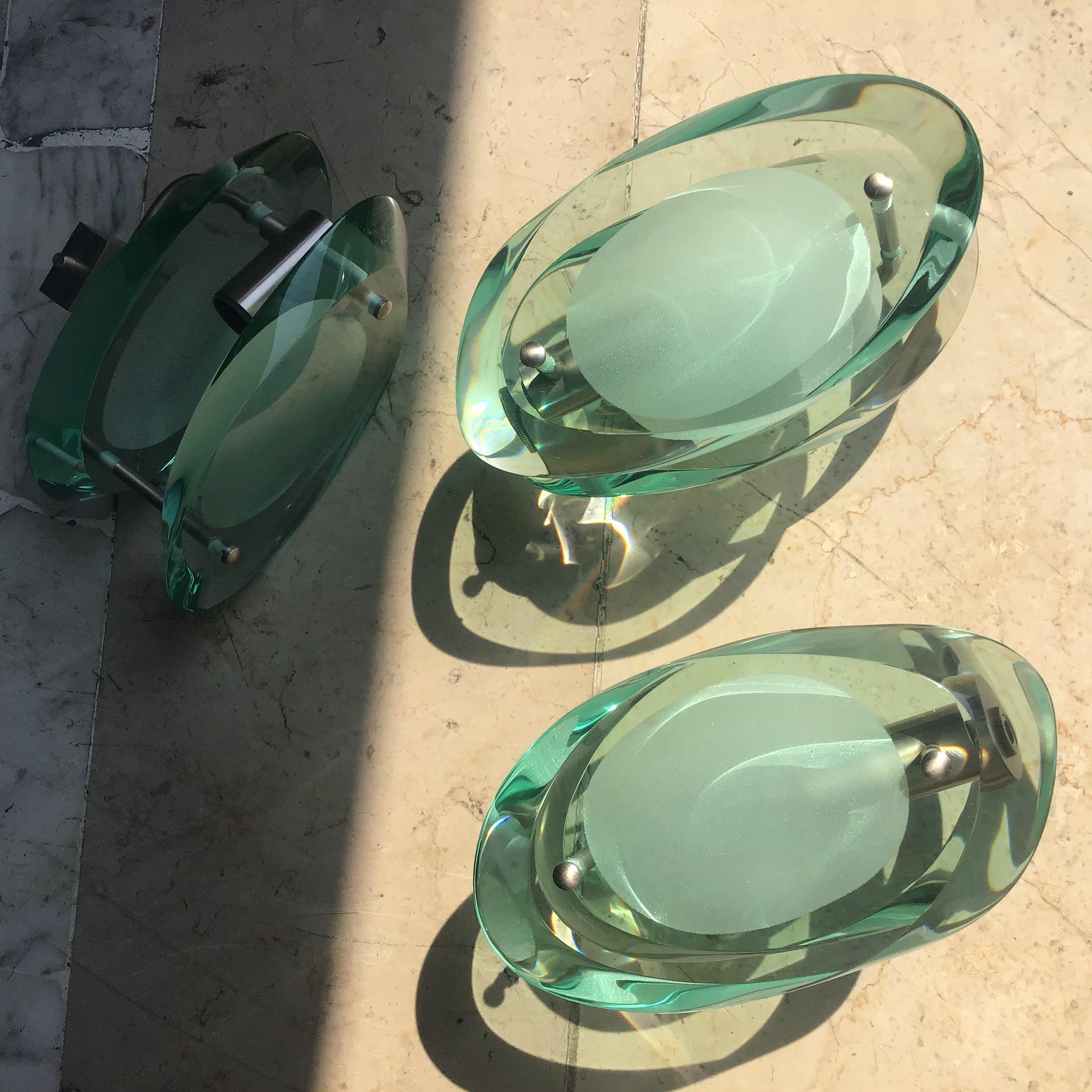 Fontana Arte Max Ingrand. N. 4 Appliques Metal Nichelato Glass 1955 Italy For Sale 1