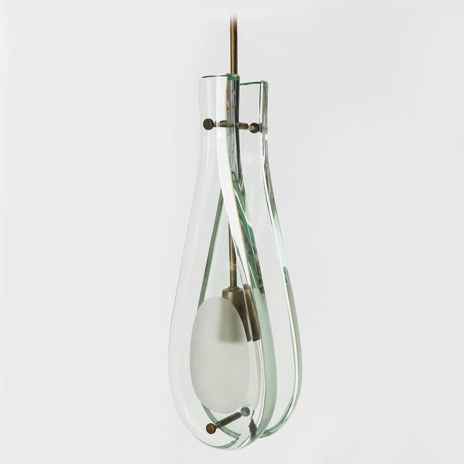 Fontana Arte Max Ingrand lampe pendante 2259, laiton pantiné de verre, Italie, années 1960 en vente 2