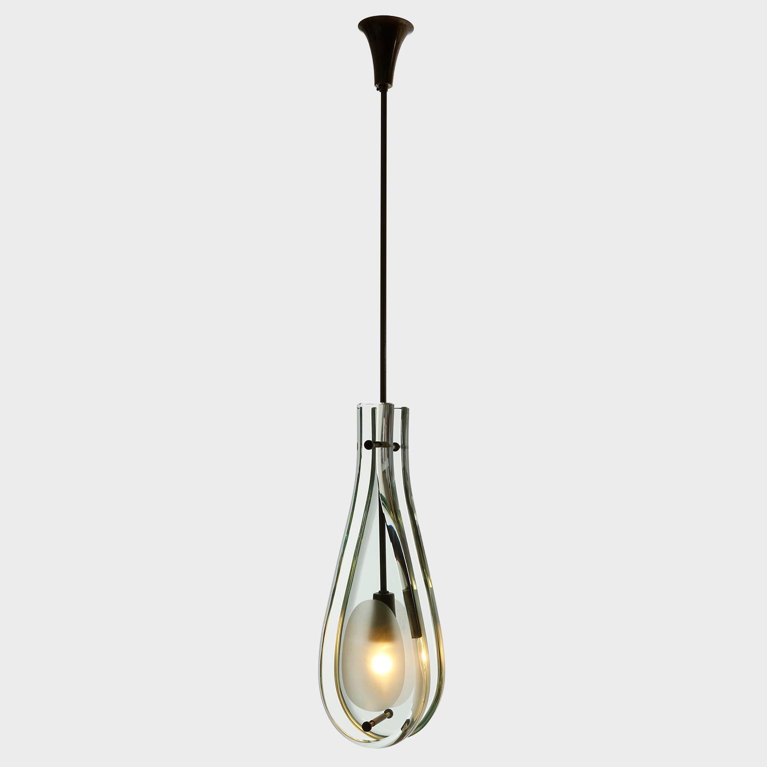 Fontana Arte Max Ingrand lampe pendante 2259, laiton pantiné de verre, Italie, années 1960 en vente 5