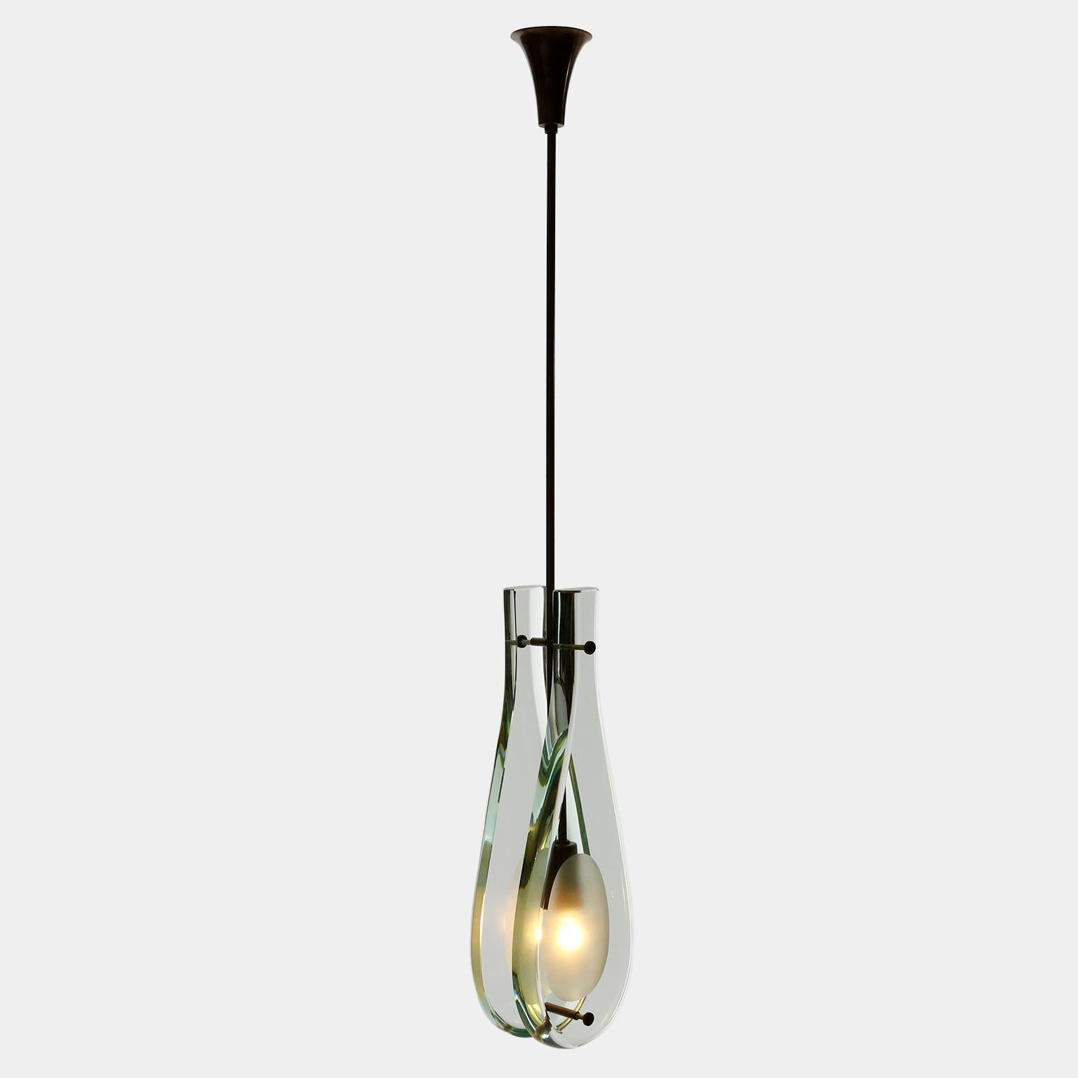 Fontana Arte Max Ingrand lampe pendante 2259, laiton pantiné de verre, Italie, années 1960 en vente 6