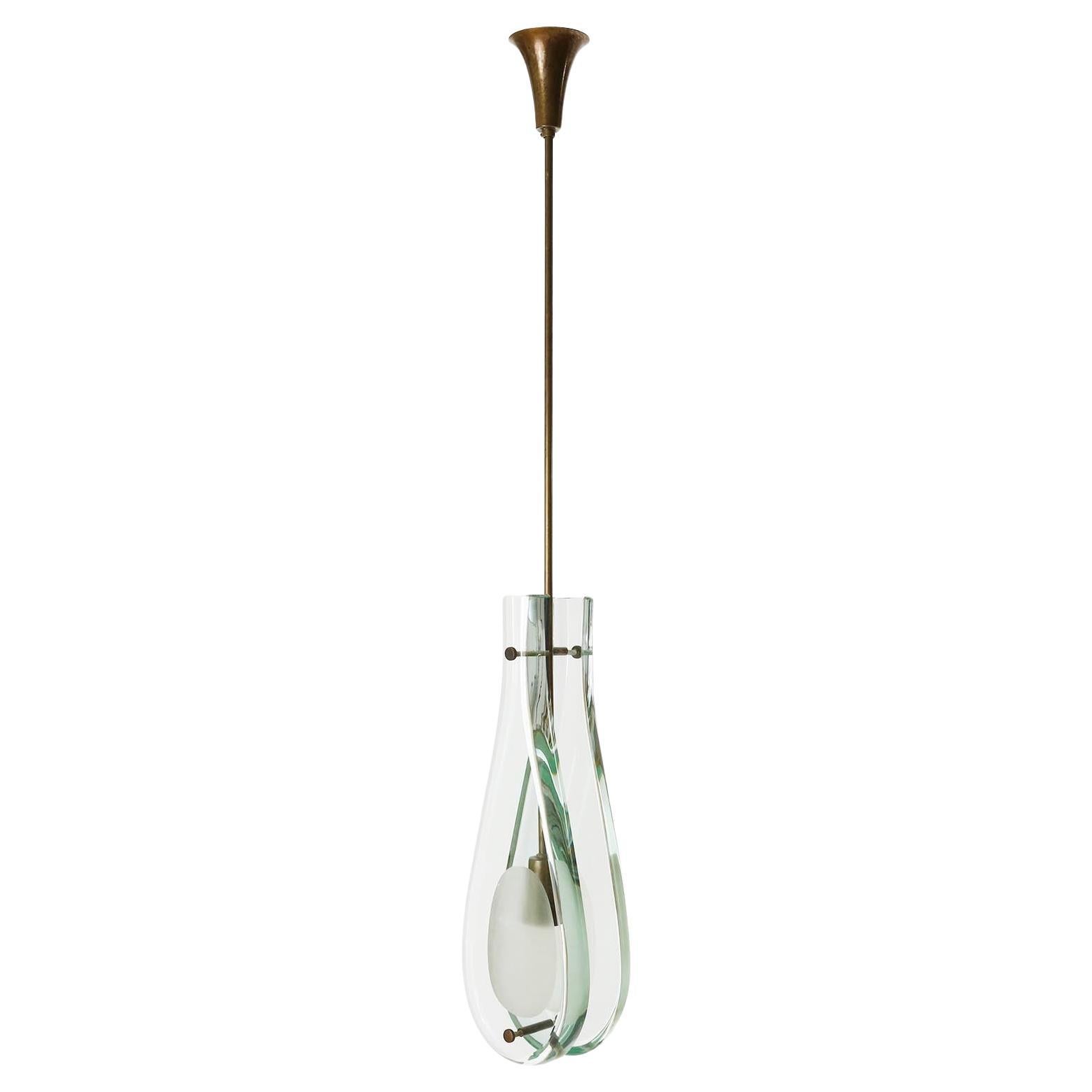Mid-Century Modern Fontana Arte Max Ingrand lampe pendante 2259, laiton pantiné de verre, Italie, années 1960 en vente