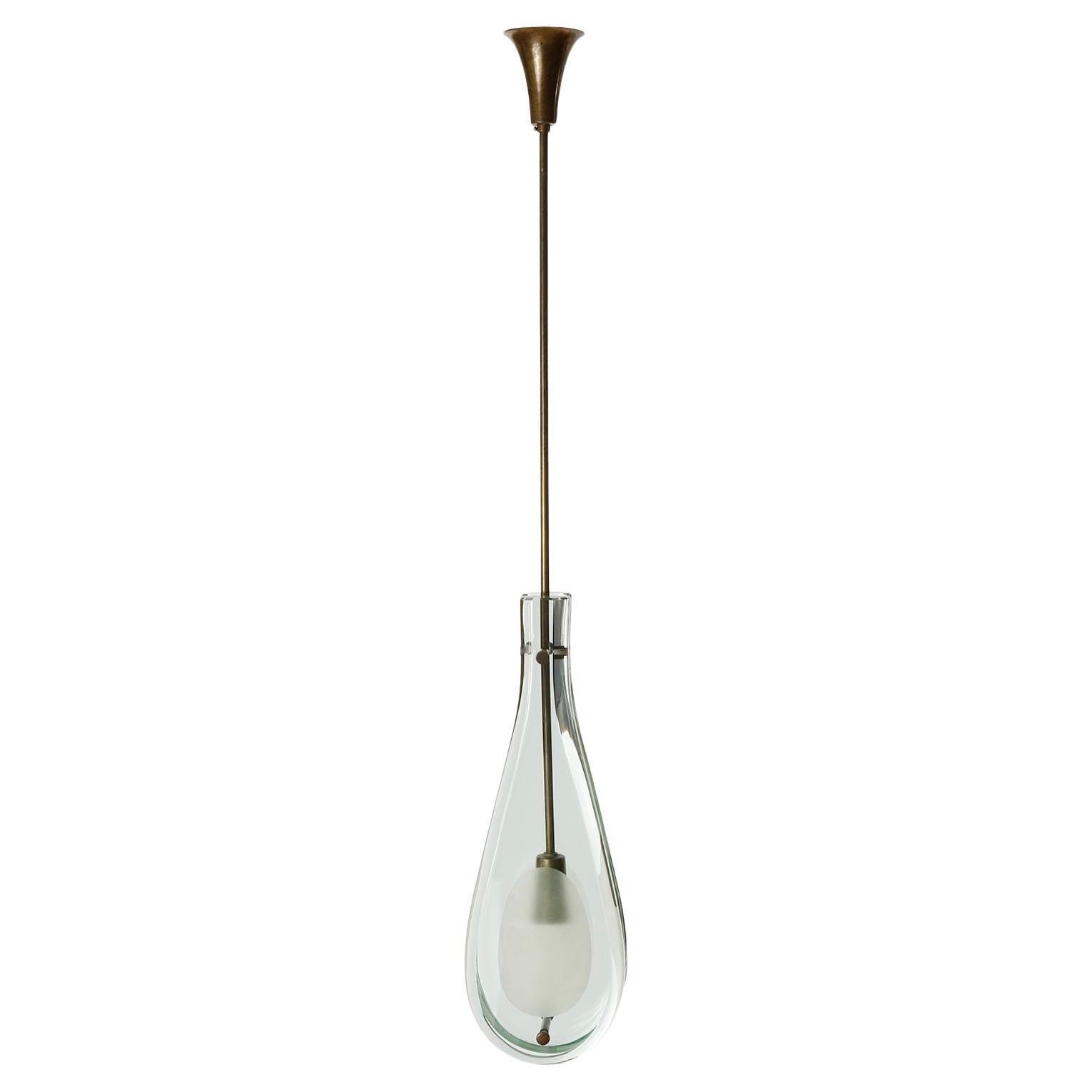italien Fontana Arte Max Ingrand lampe pendante 2259, laiton pantiné de verre, Italie, années 1960 en vente