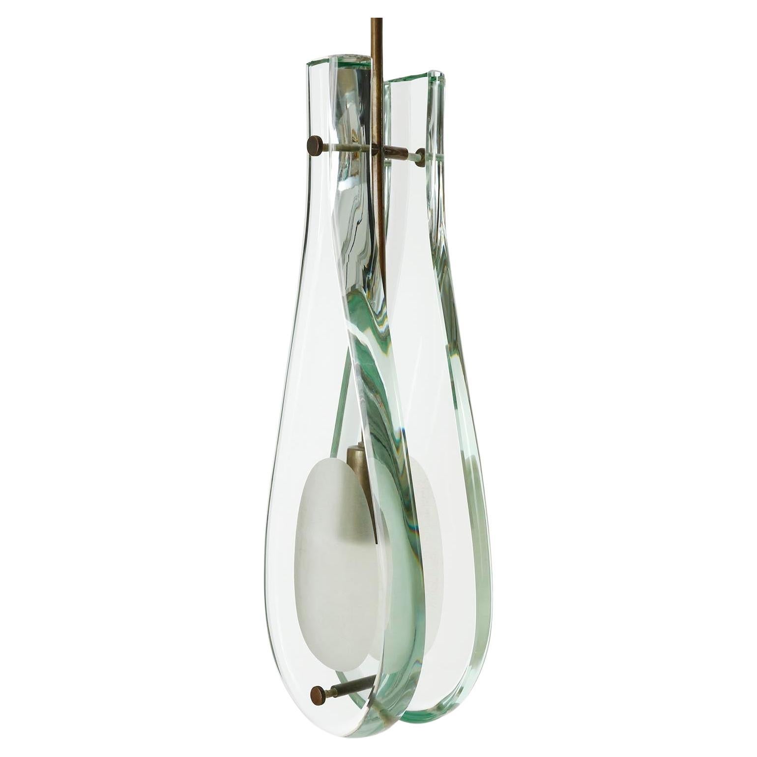 Poli Fontana Arte Max Ingrand lampe pendante 2259, laiton pantiné de verre, Italie, années 1960 en vente
