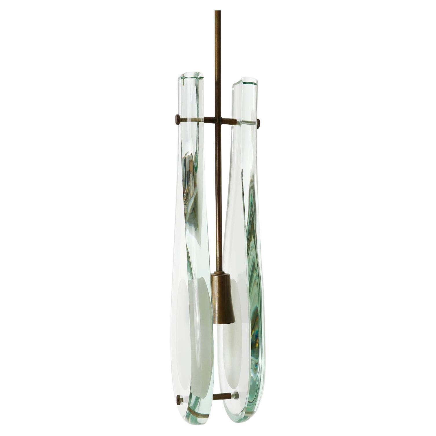 Laiton Fontana Arte Max Ingrand lampe pendante 2259, laiton pantiné de verre, Italie, années 1960 en vente