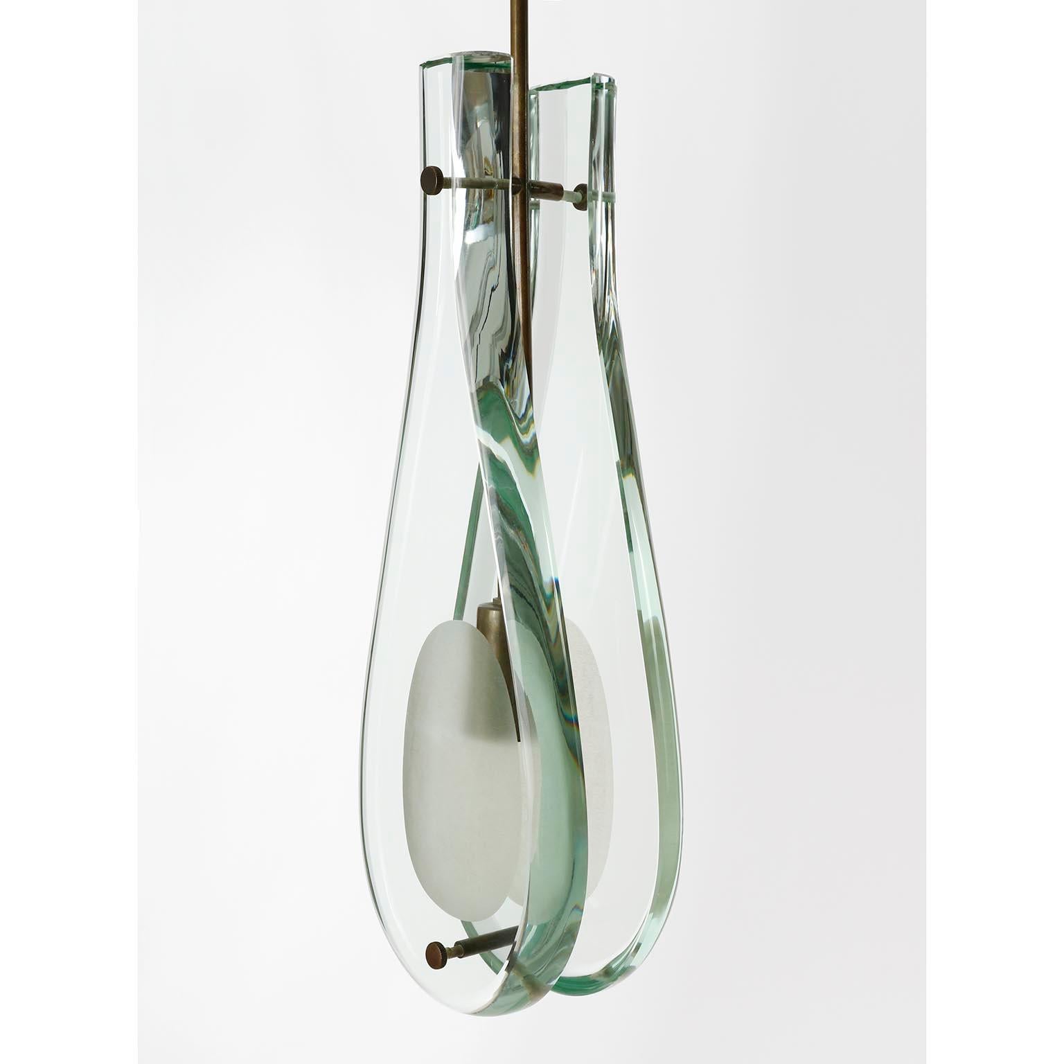 Fontana Arte Max Ingrand lampe pendante 2259, laiton pantiné de verre, Italie, années 1960 en vente 1