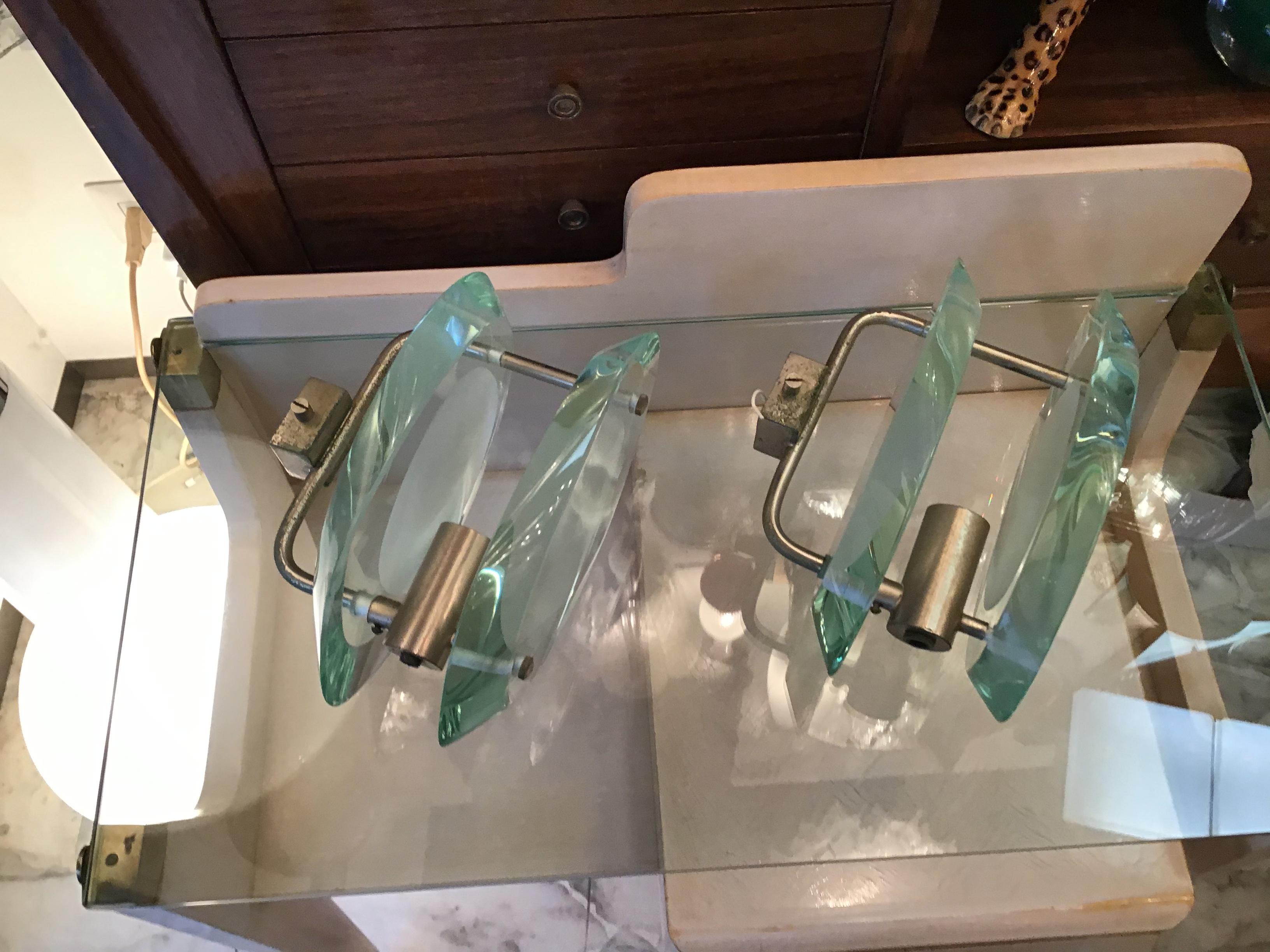 Fontana Arte “Max Ingrand “ Sconces 2093 Glass Metal Crome, 1961, Italy For Sale 4