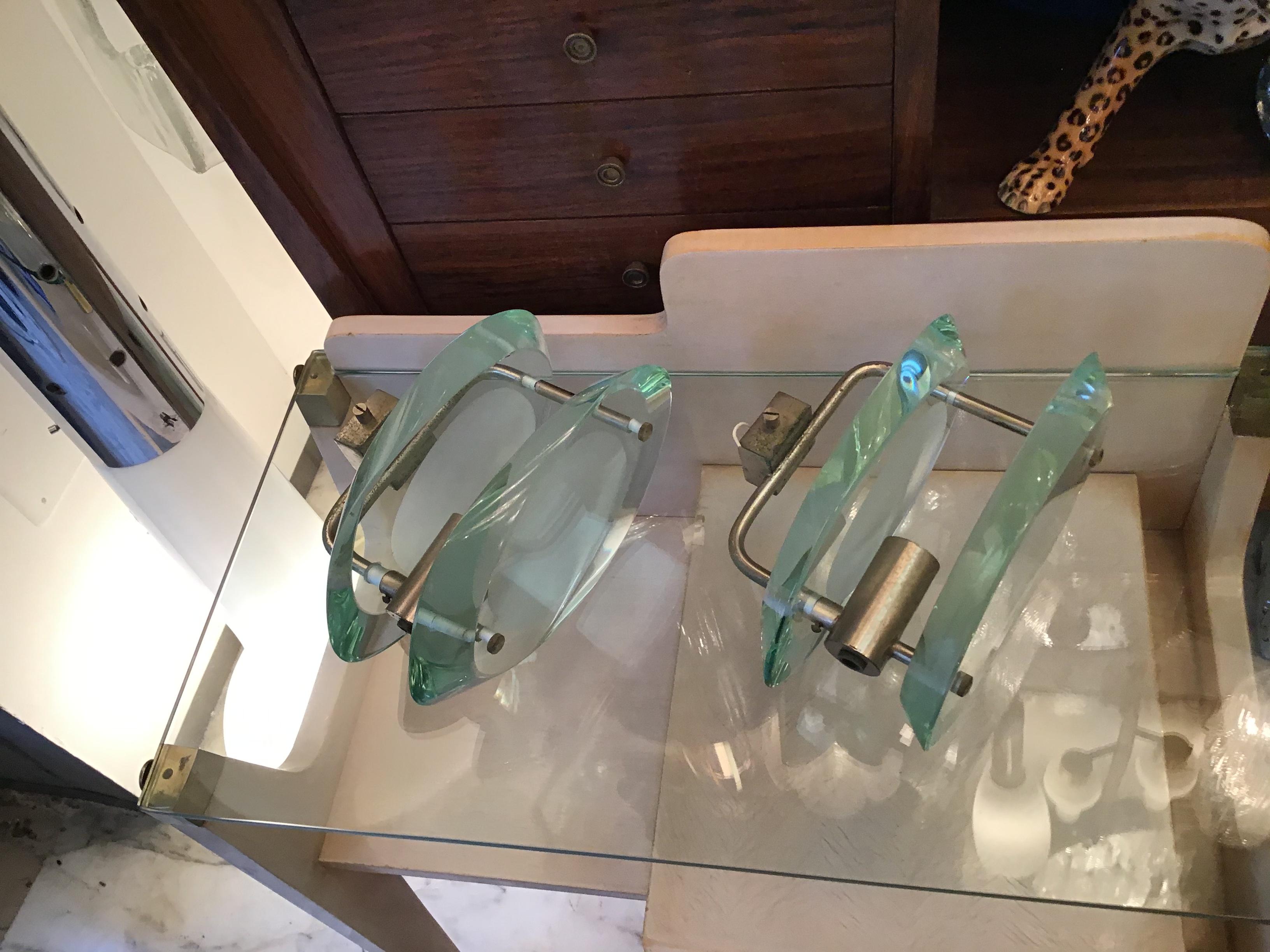 Fontana Arte “Max Ingrand “ Sconces 2093 Glass Metal Crome, 1961, Italy For Sale 5