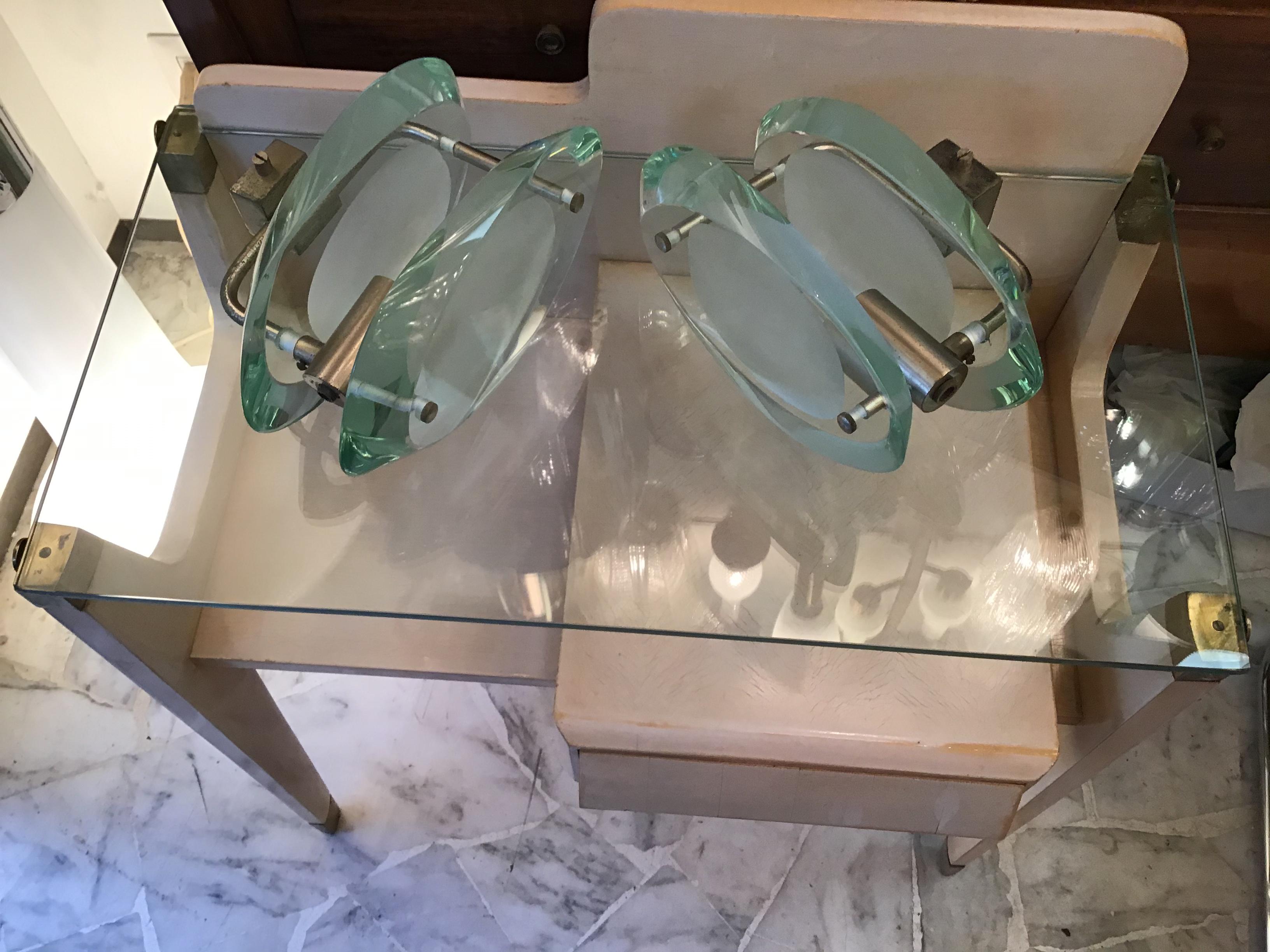 Fontana Arte “Max Ingrand “ Sconces 2093 Glass Metal Crome, 1961, Italy For Sale 1