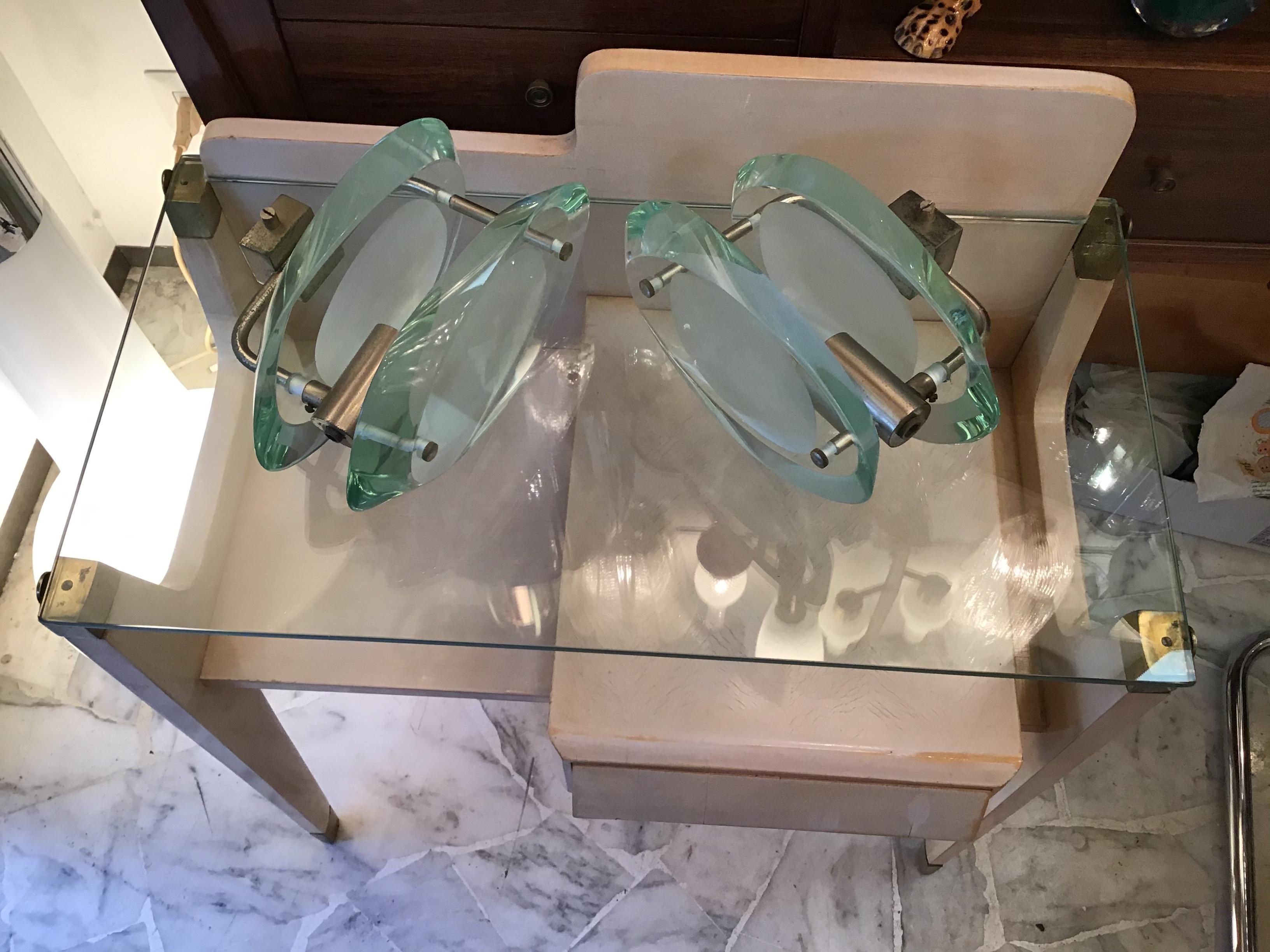 Fontana Arte “Max Ingrand “ Sconces 2093 Glass Metal Crome, 1961, Italy For Sale 2