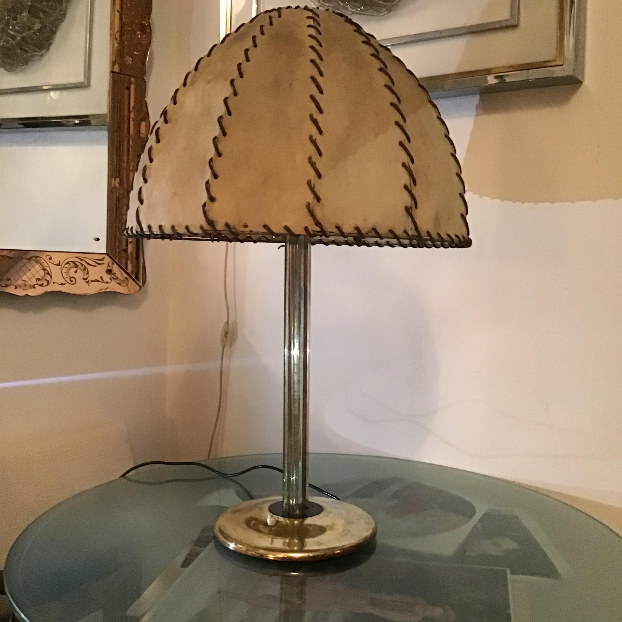 Fontana Arte Max Ingrand Table Lamp Brass Glass Wood lampshade 1940 Italy For Sale 5