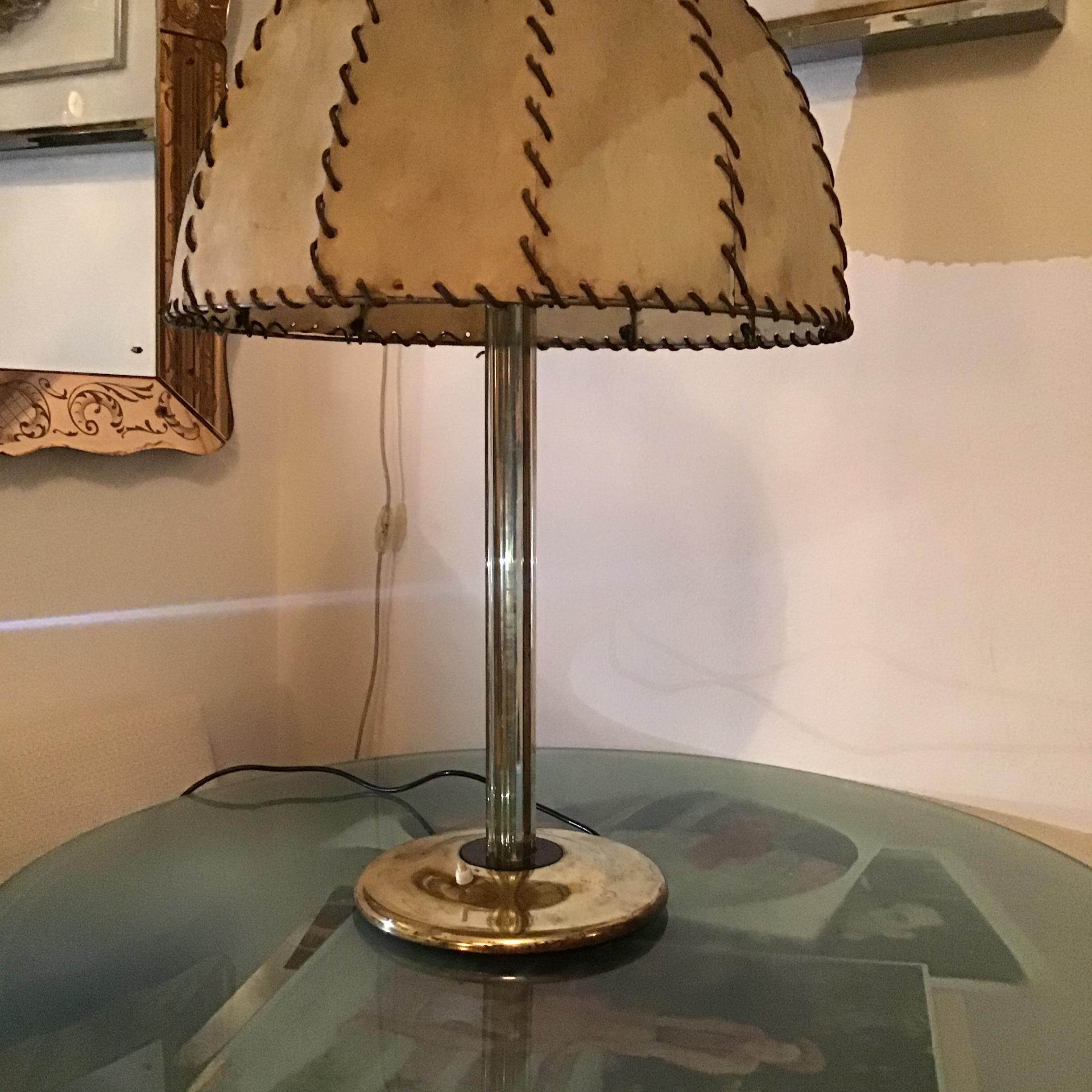Fontana Arte Max Ingrand Table Lamp Brass Glass Wood lampshade 1940 Italy For Sale 6