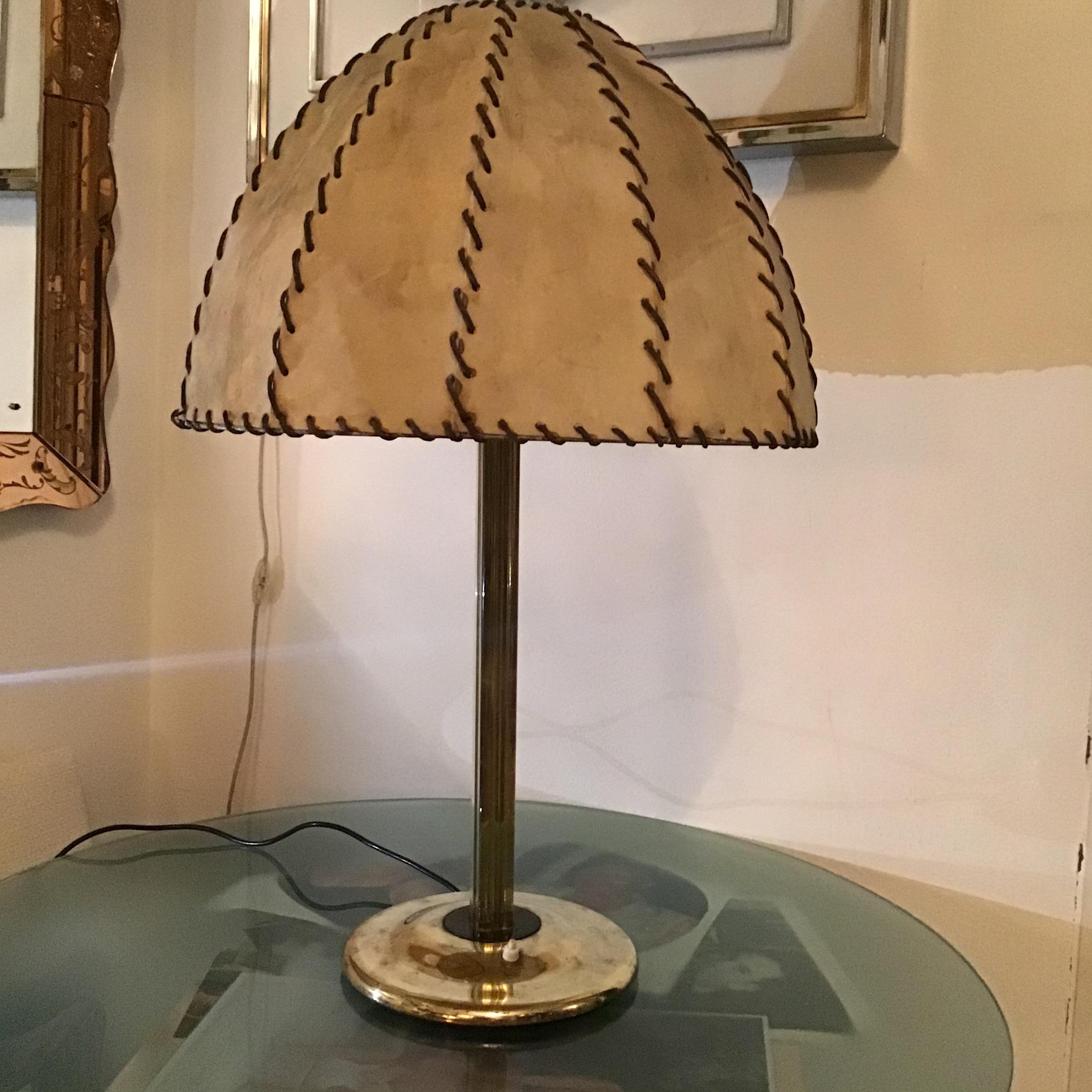 Fontana Arte Max Ingrand Table Lamp Brass Glass Wood lampshade 1940 Italy For Sale 7