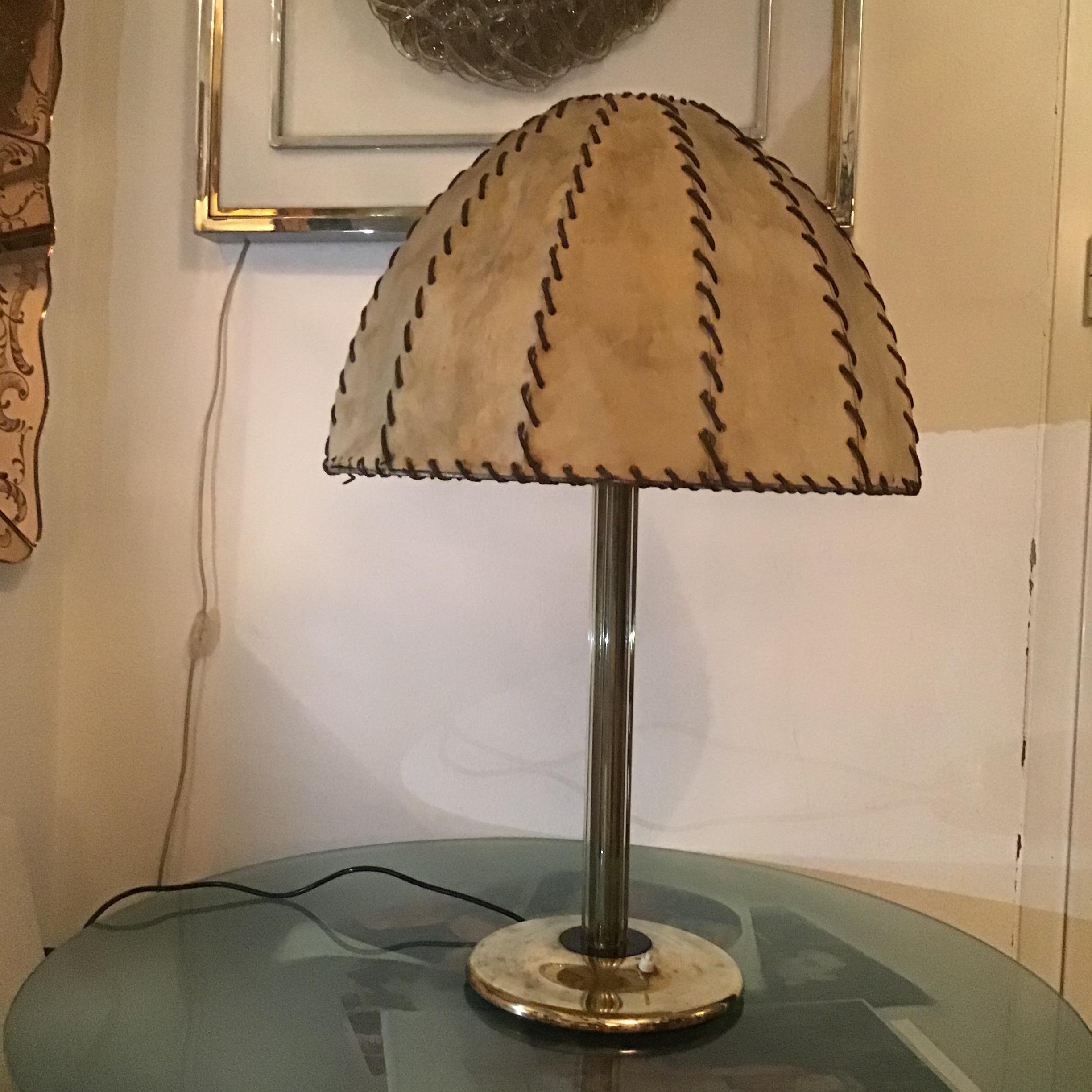 Fontana Arte Max Ingrand Table Lamp Brass Glass Wood lampshade 1940 Italy For Sale 9