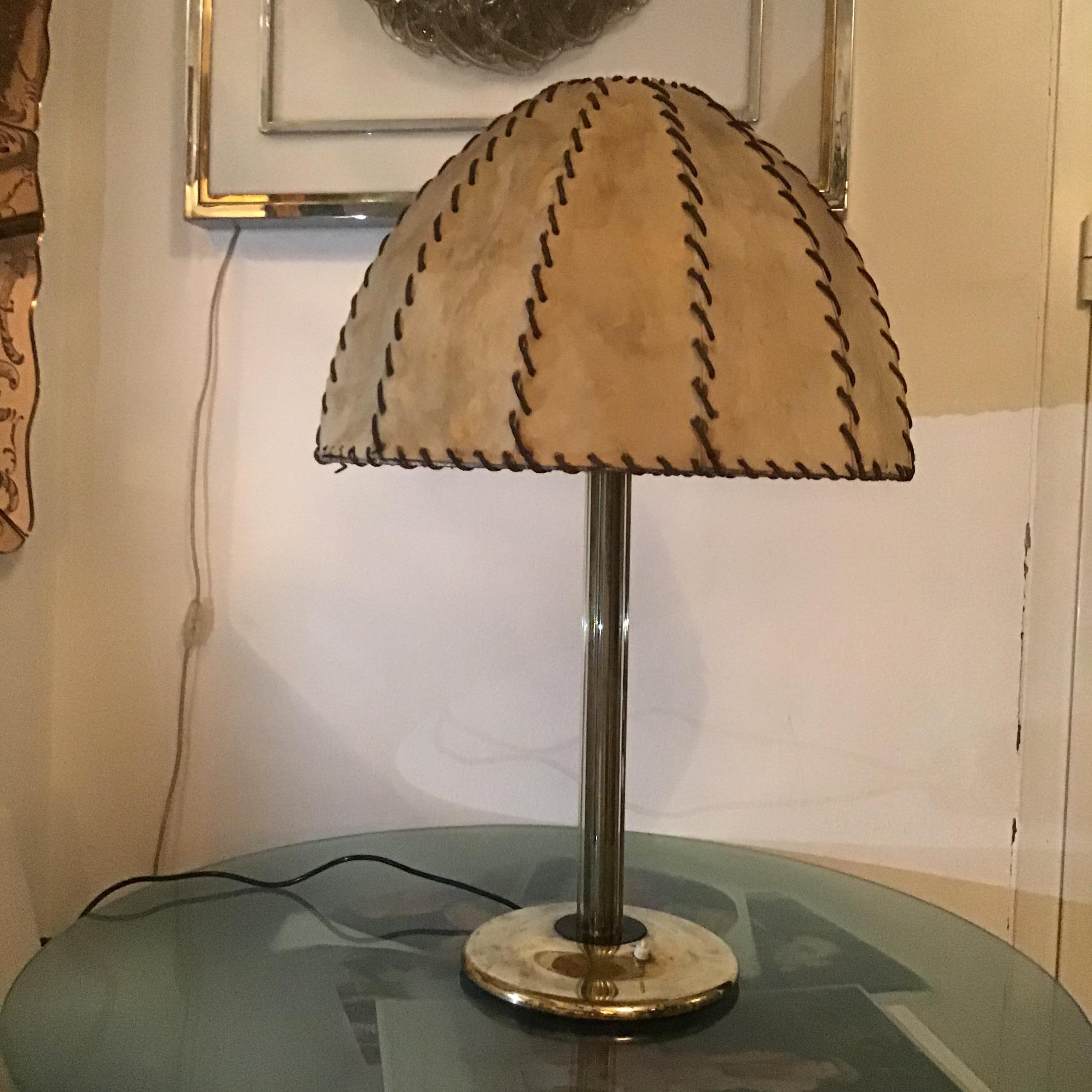 Fontana Arte Max Ingrand Table Lamp Brass Glass Wood lampshade 1940 Italy For Sale 10