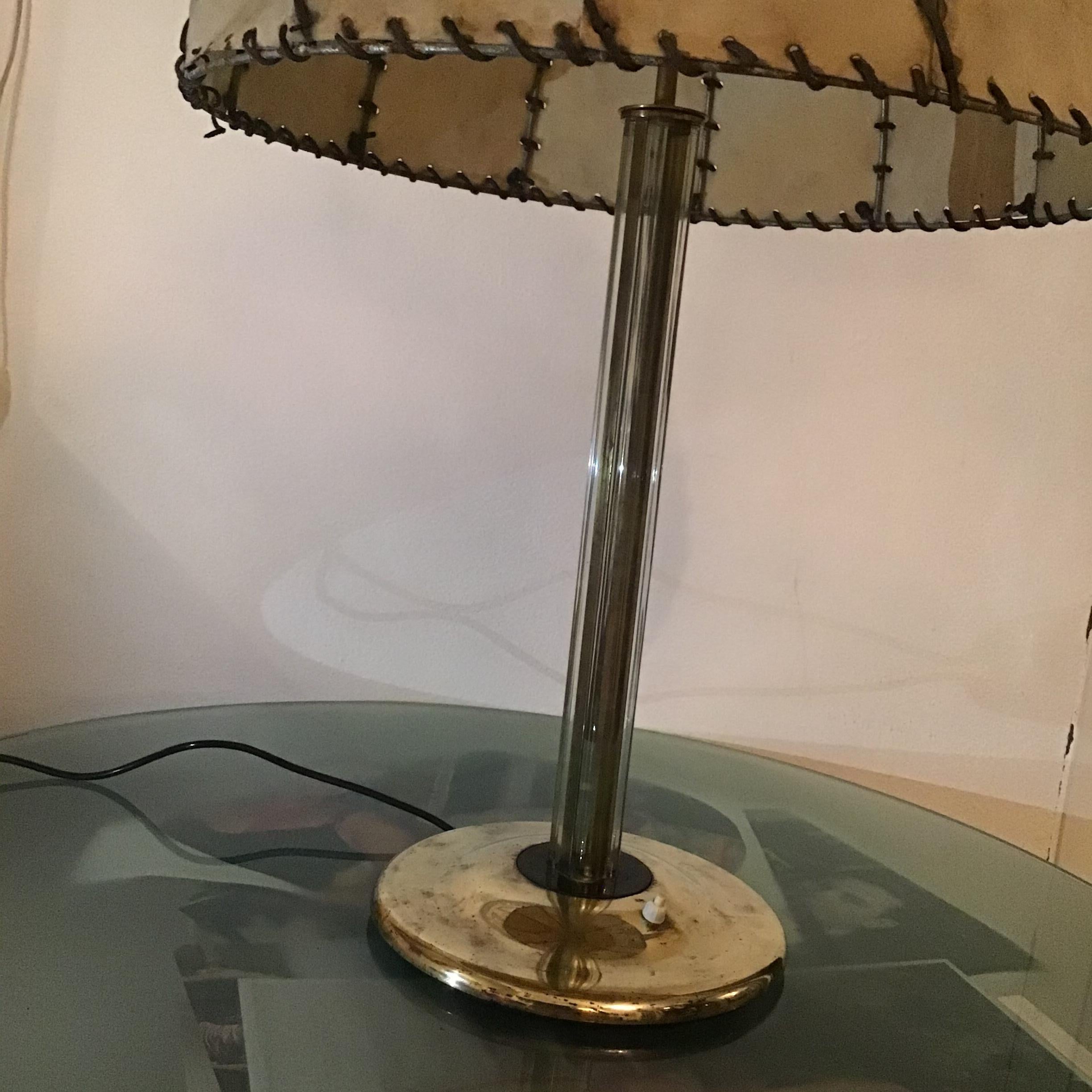 Fontana Arte Max Ingrand Table Lamp Brass Glass Wood lampshade 1940 Italy For Sale 11