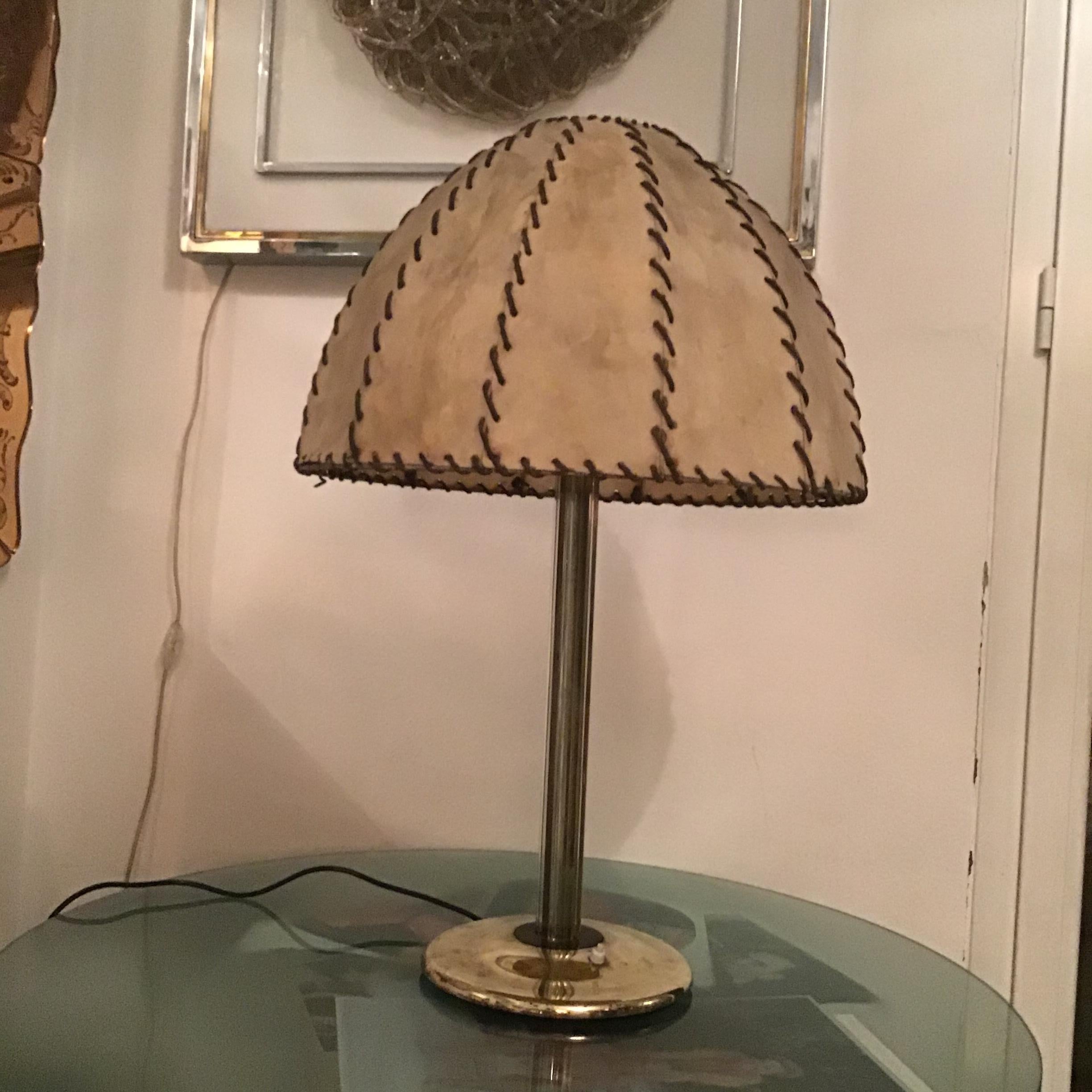 Fontana Arte Max Ingrand Table Lamp Brass Glass Wood lampshade 1940 Italy For Sale 12