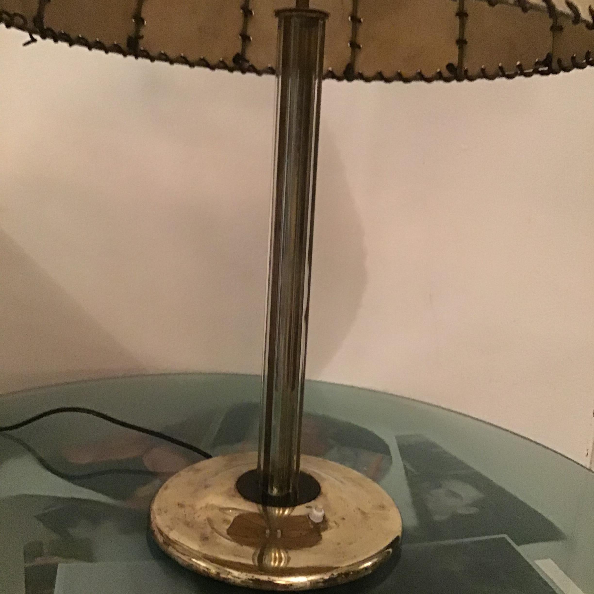 Fontana Arte Max Ingrand Table Lamp Brass Glass Wood lampshade 1940 Italy For Sale 13