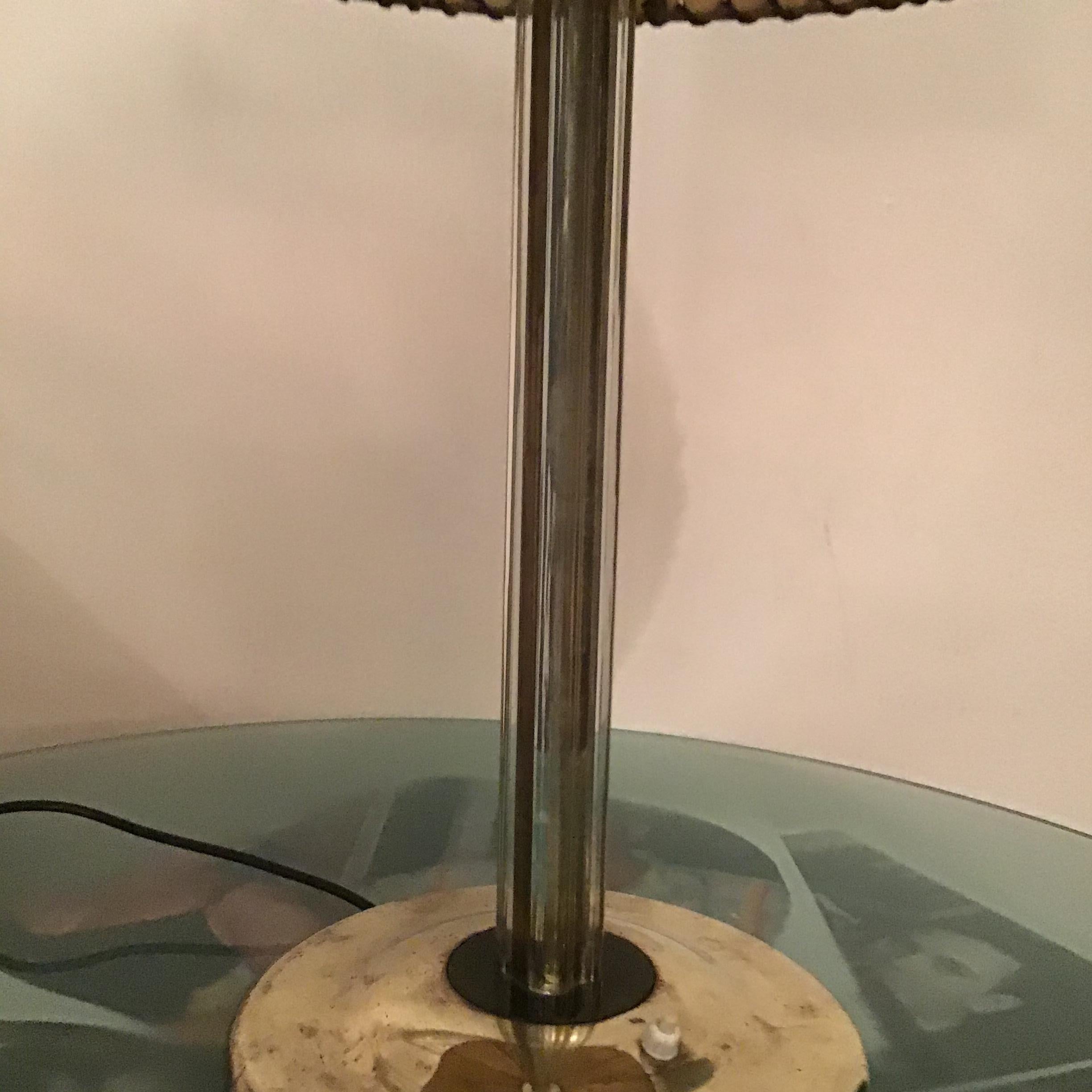 Fontana Arte Max Ingrand Table Lamp Brass Glass Wood lampshade 1940 Italy For Sale 14