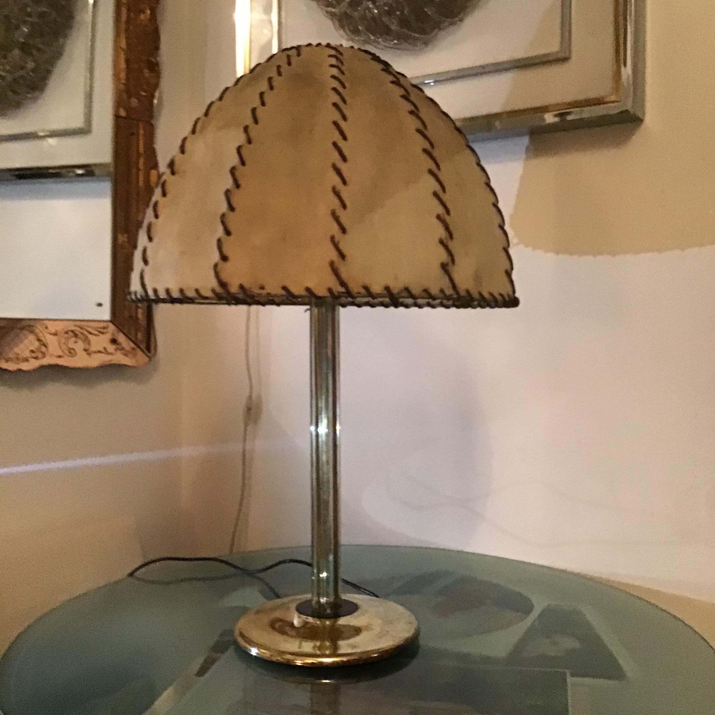 Italian Fontana Arte Max Ingrand Table Lamp Brass Glass Wood lampshade 1940 Italy For Sale