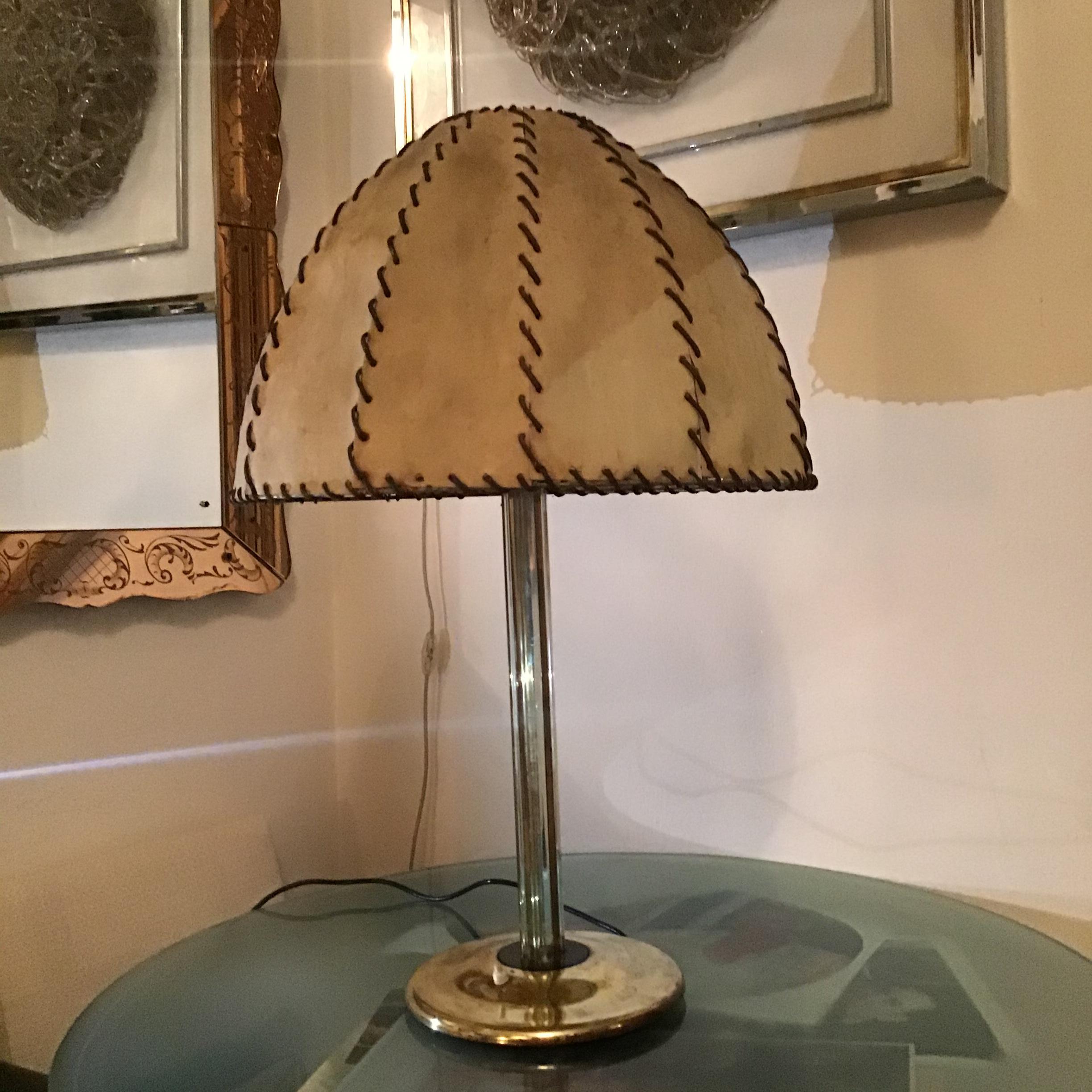 Fontana Arte Max Ingrand Table Lamp Brass Glass Wood lampshade 1940 Italy For Sale 1