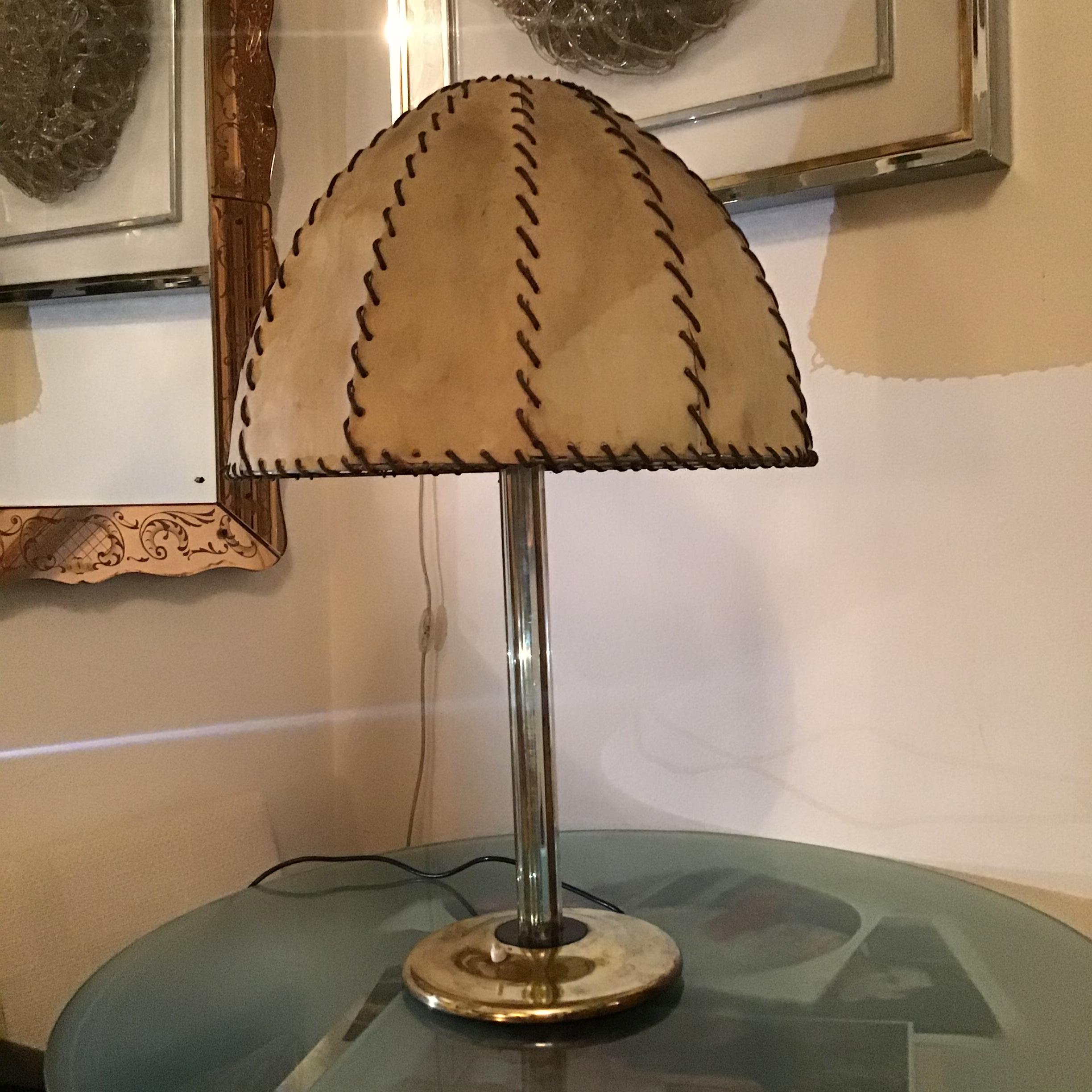 Fontana Arte Max Ingrand Table Lamp Brass Glass Wood lampshade 1940 Italy For Sale 2