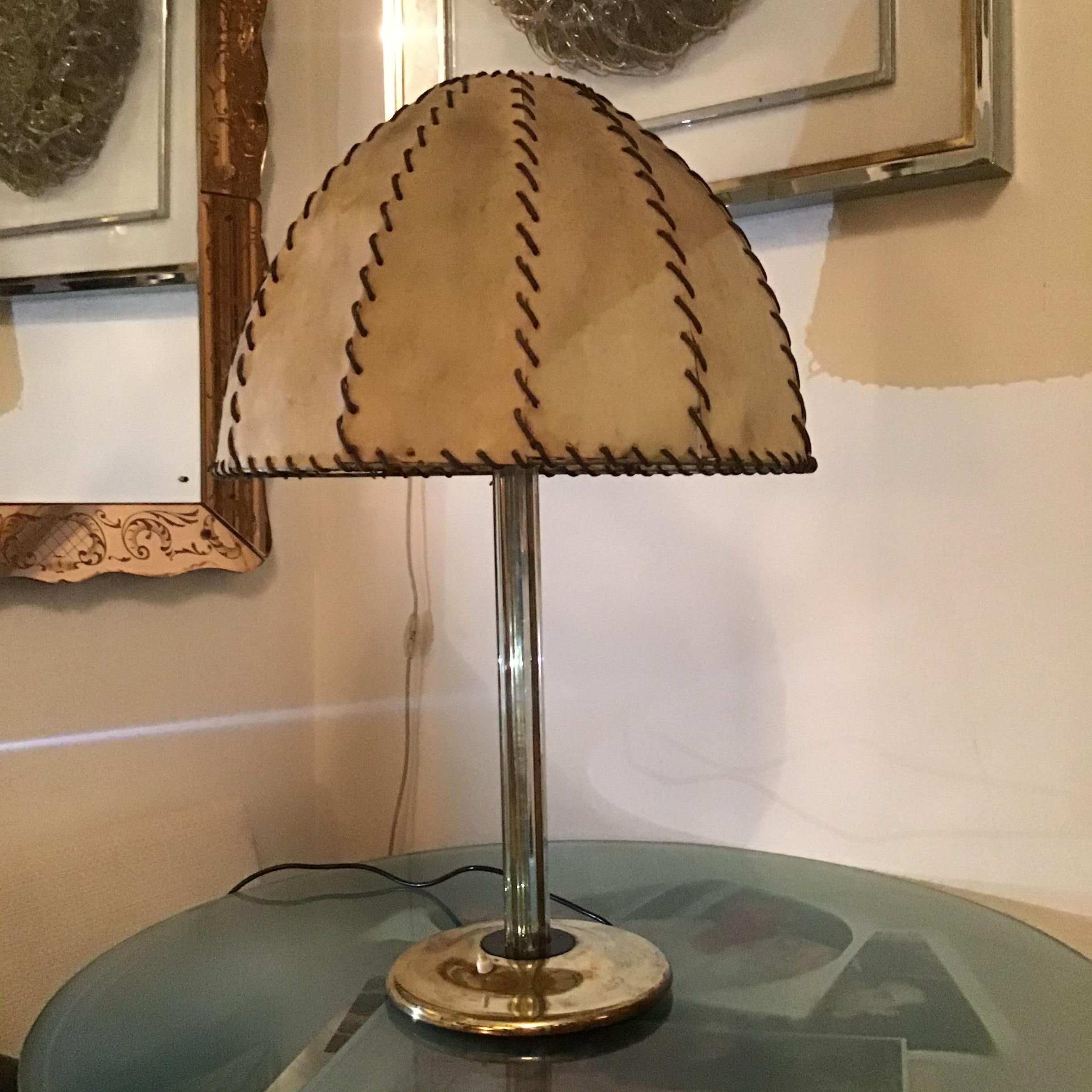 Fontana Arte Max Ingrand Table Lamp Brass Glass Wood lampshade 1940 Italy For Sale 3