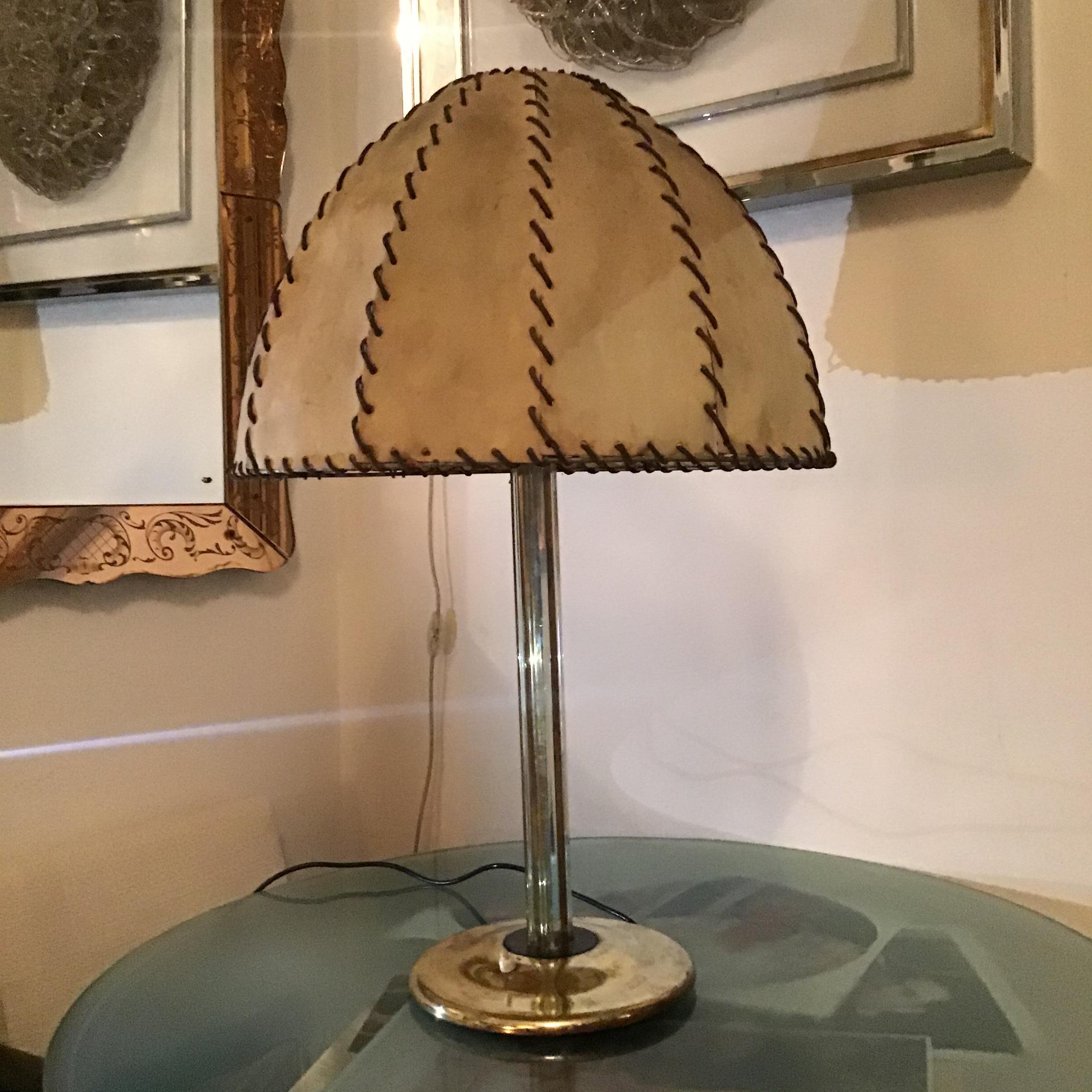 Fontana Arte Max Ingrand Table Lamp Brass Glass Wood lampshade 1940 Italy For Sale 4