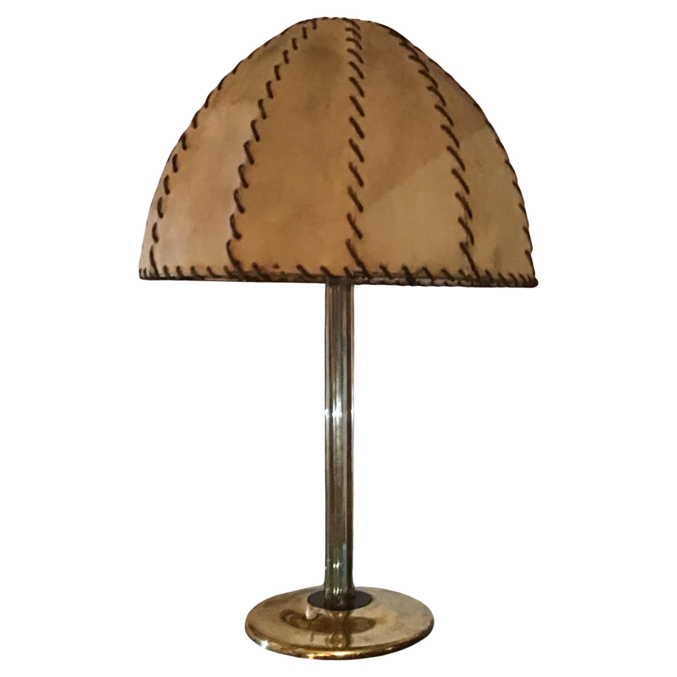 Fontana Arte Max Ingrand Table Lamp Brass Glass Wood lampshade 1940 Italy For Sale