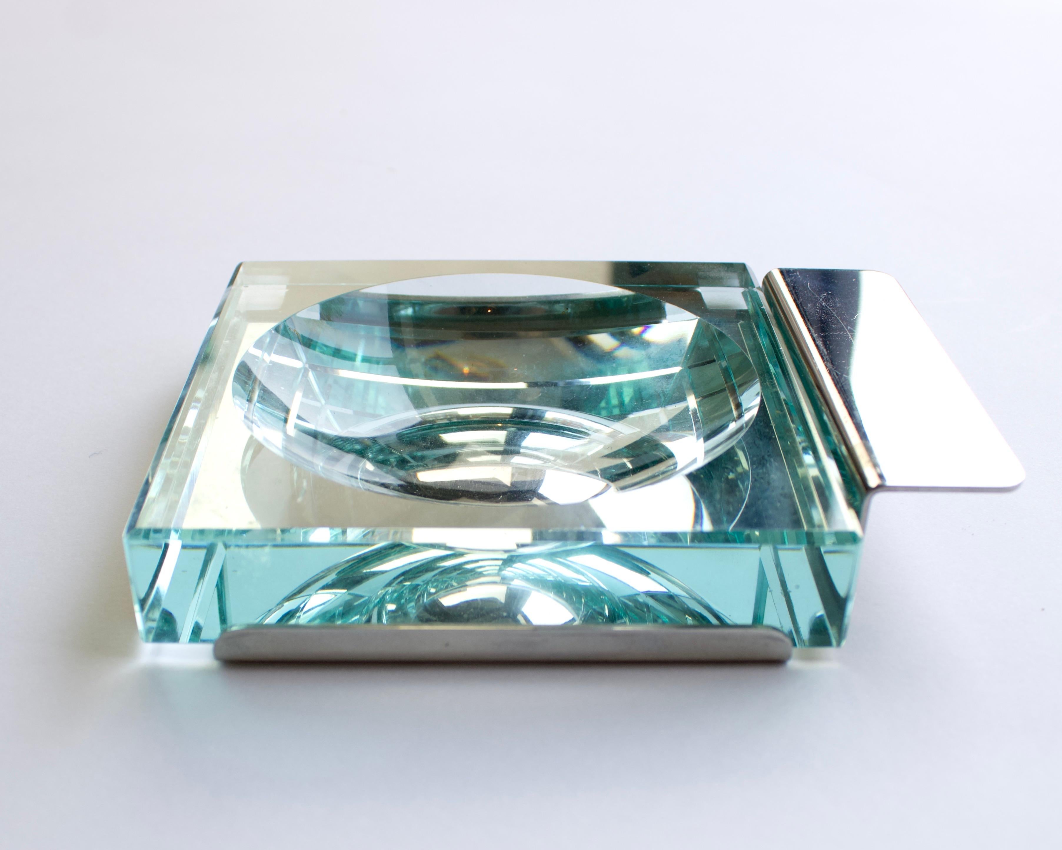 Mid-Century Modern Vide-poche de poche en verre et cristal Fontana Arte Mazza Krupp Gramigna en vente